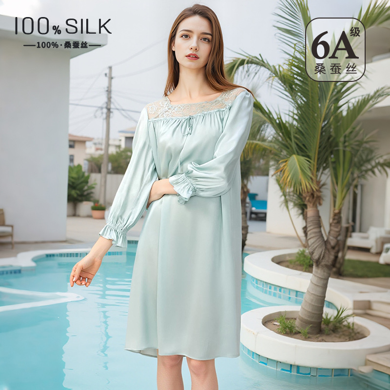 The 100% Mulberry Silk Long Sleeve Loose Sleep Dress