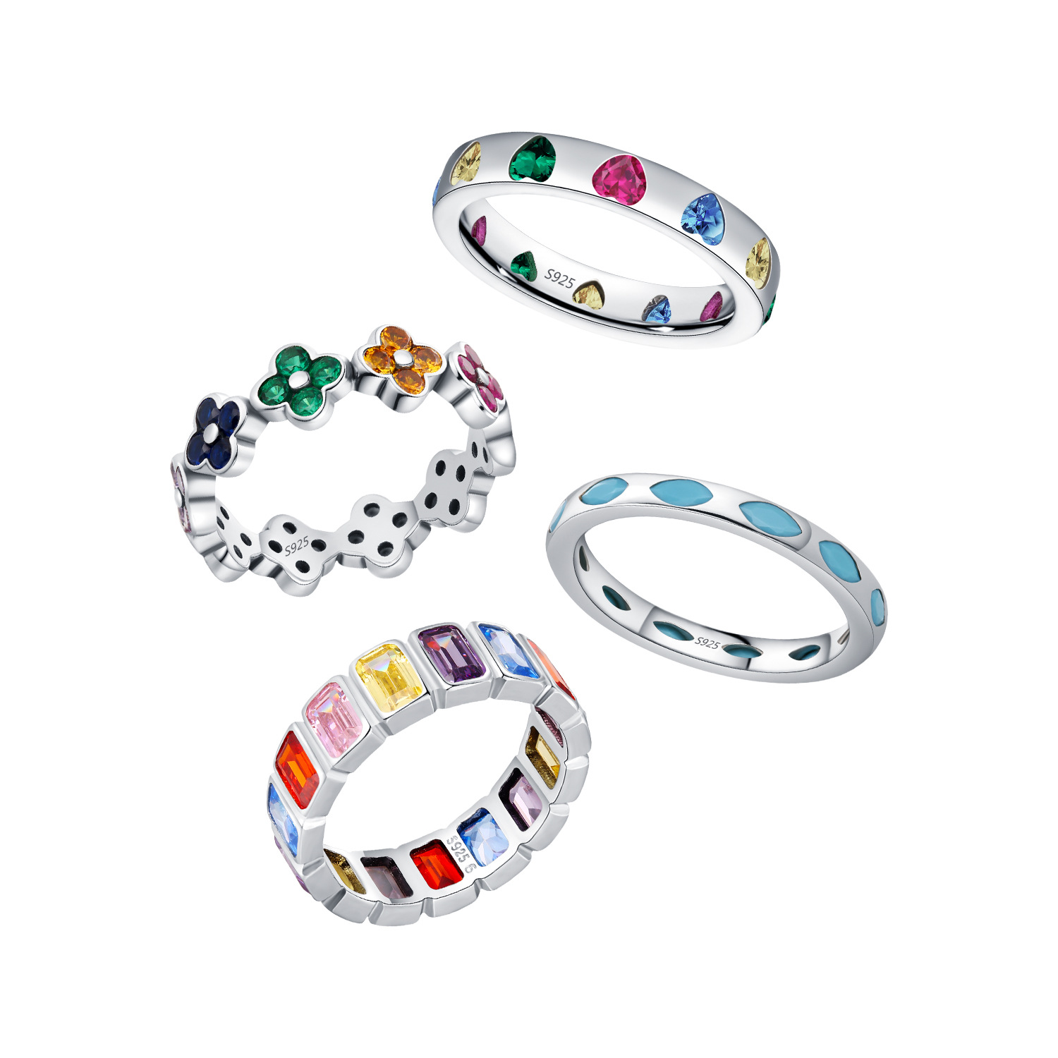 The S925 Silver Lucky Clover Turquoise Heart Ring - Image 5