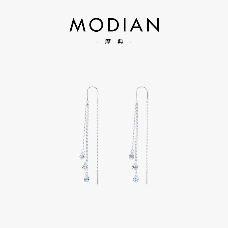 The S925 Sterling Silver Long Tassel Drop Earrings with Simulated Diamond