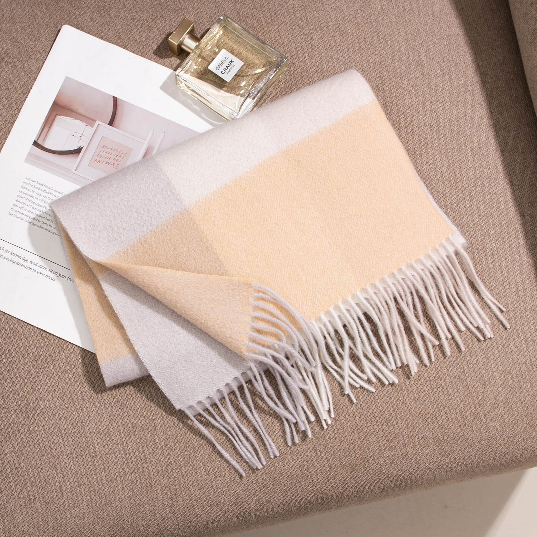 The Yellow Plaid 100% Cashmere Scarf - Image 2