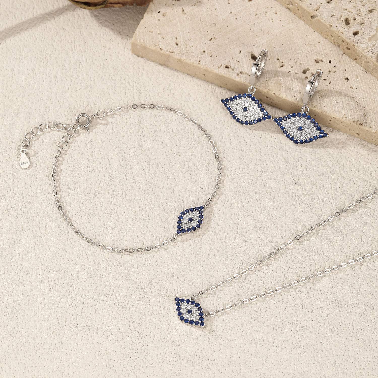 The S925 Sterling Silver Blue Eye Rhinestone Jewelry Set - Image 4