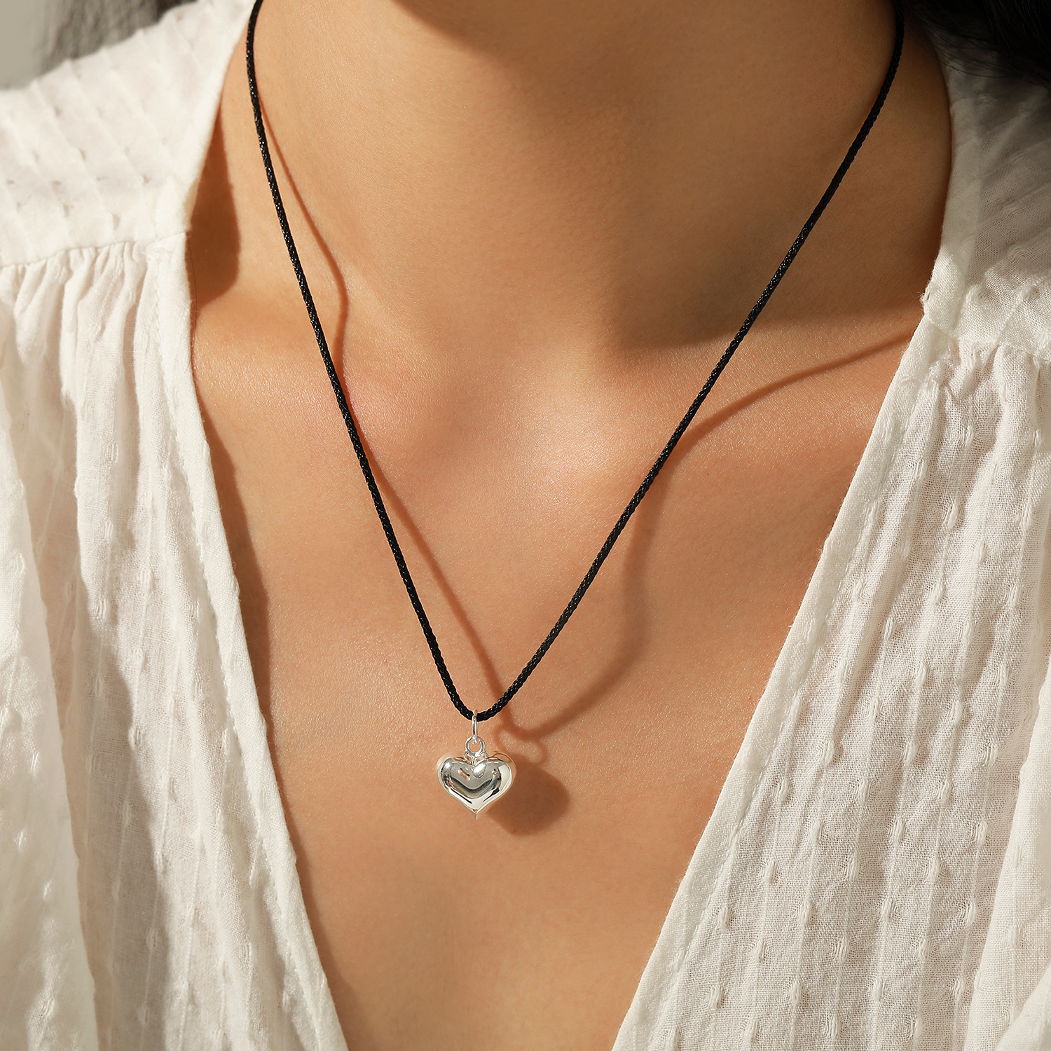 The S925 Sterling Silver Mirror Heart Pendant Long Necklace - Image 2