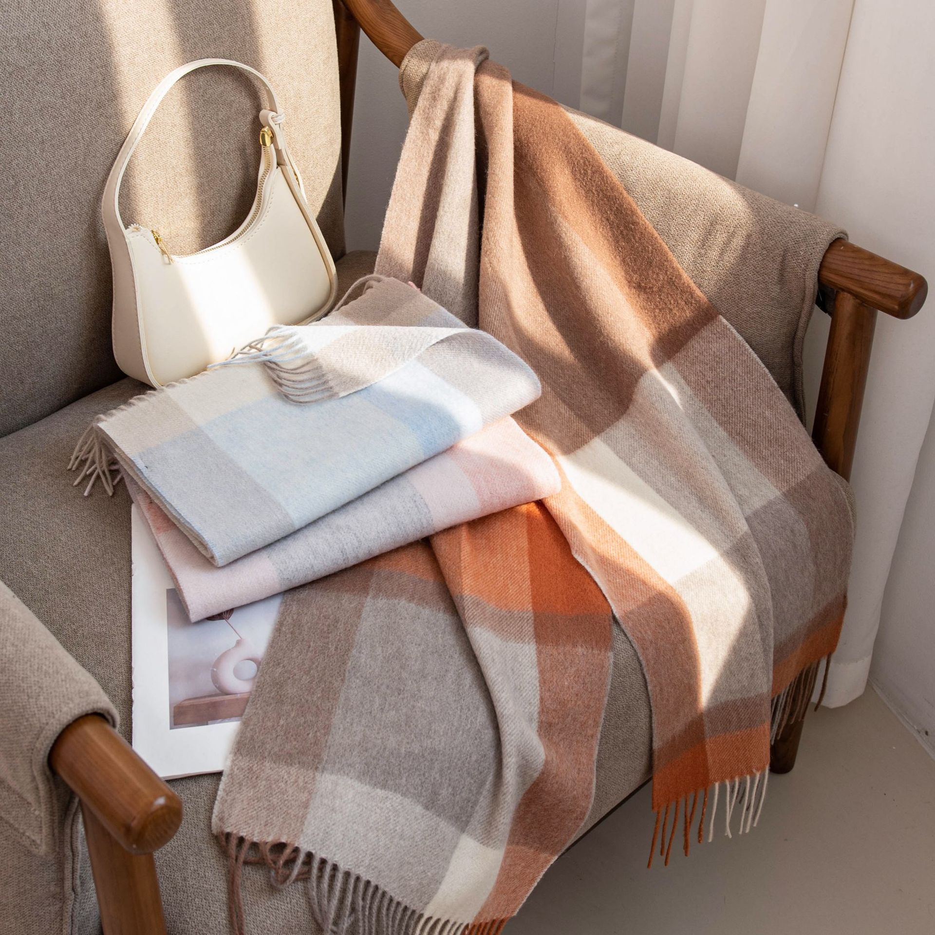 The 100% Wool Plaid Fringe Scarf - Image 4