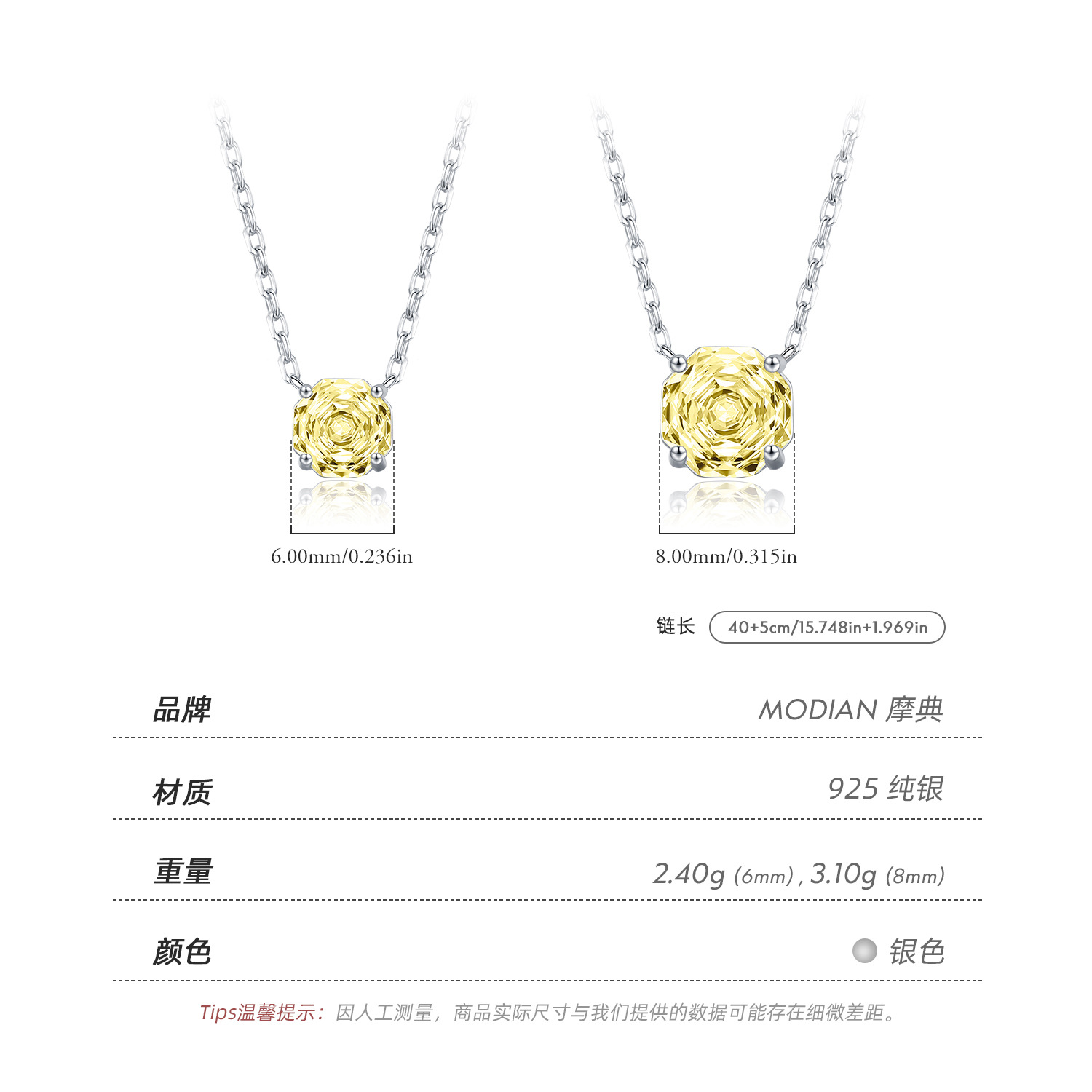 The S925 Sterling Silver Octagon Yellow Rose Cut Diamond Necklace - Image 4