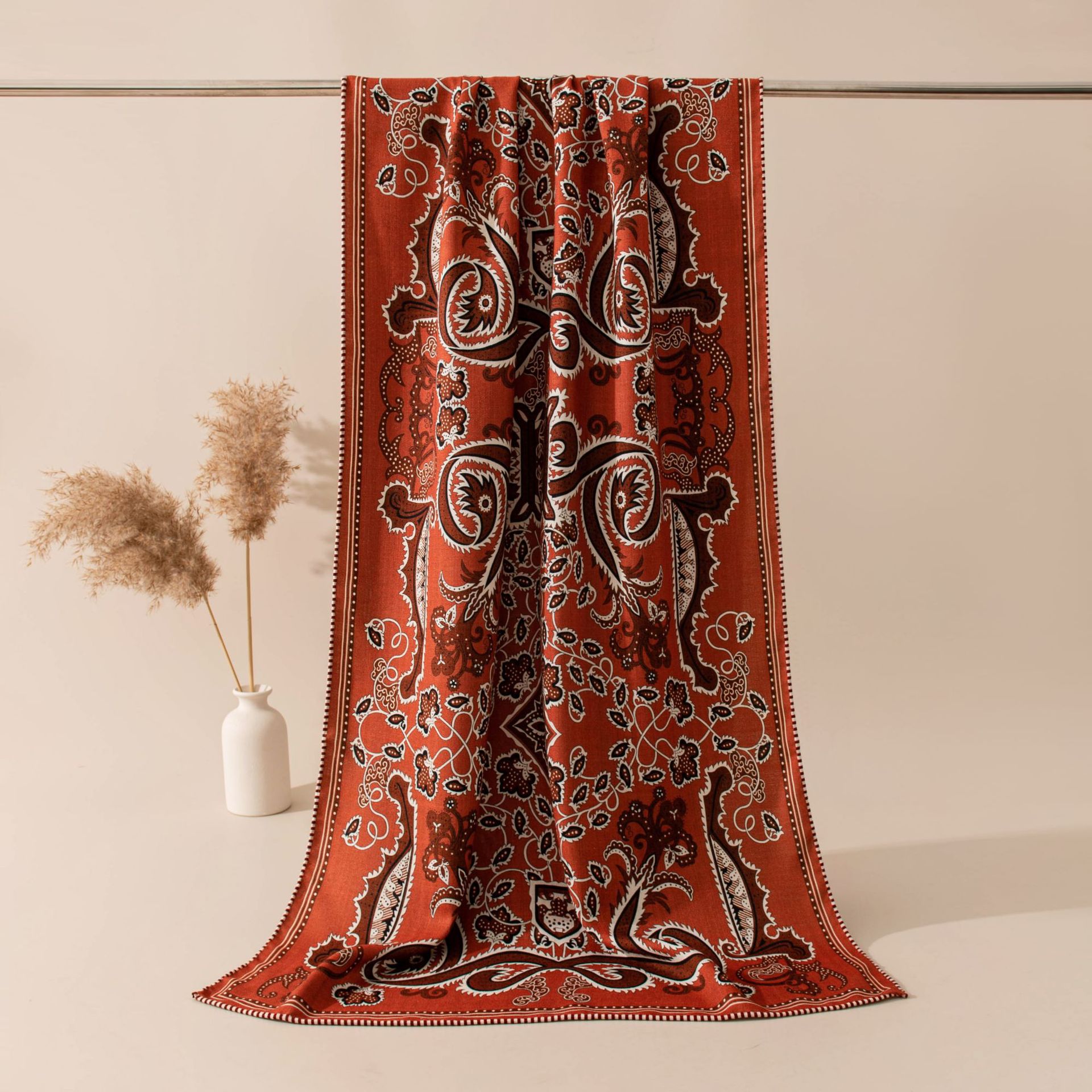 The Red Silk Wool Blend Shawl with Gift Box - Image 2