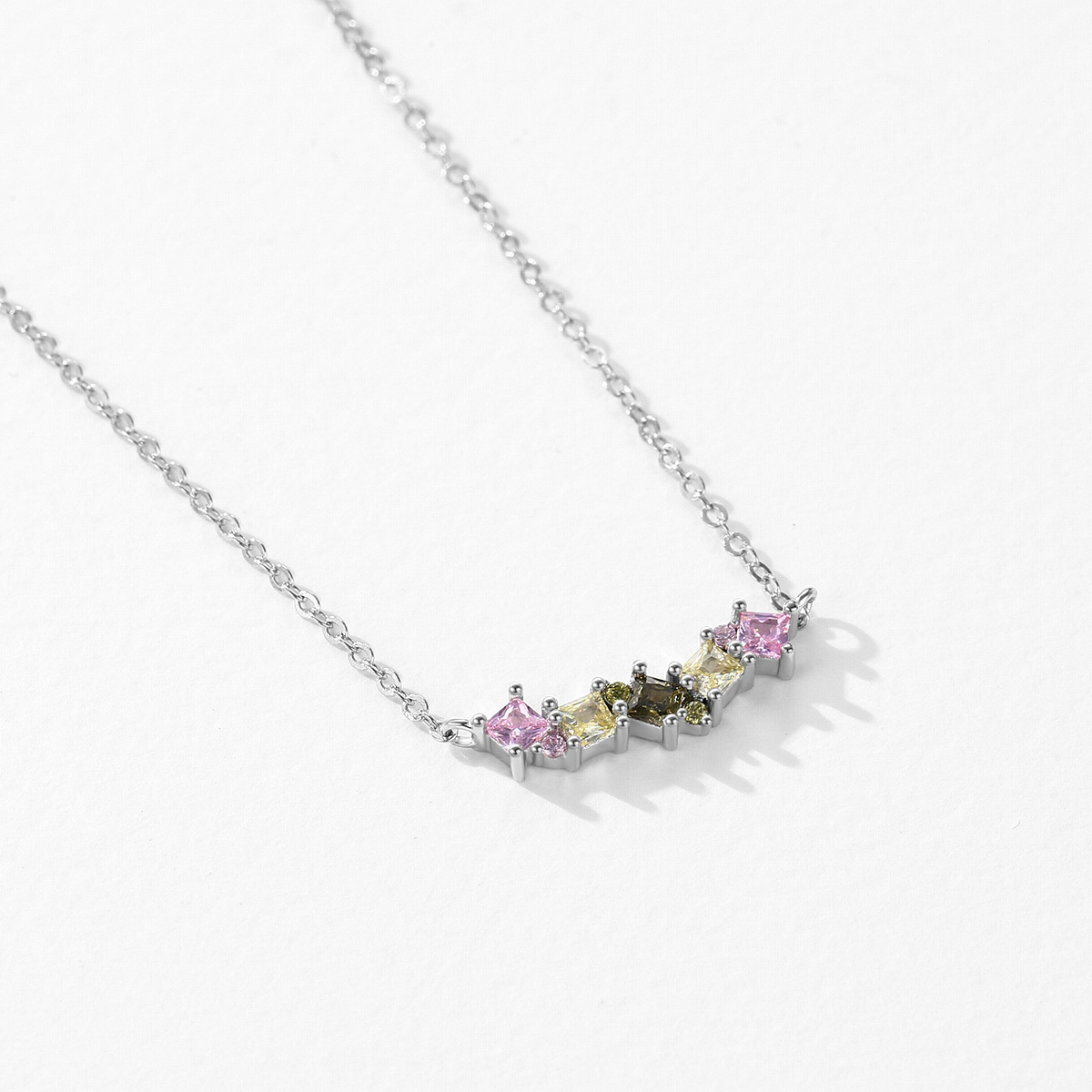 The 925 Sterling Silver Colorful Geometric Zirconia Collarbone Chain - Image 4
