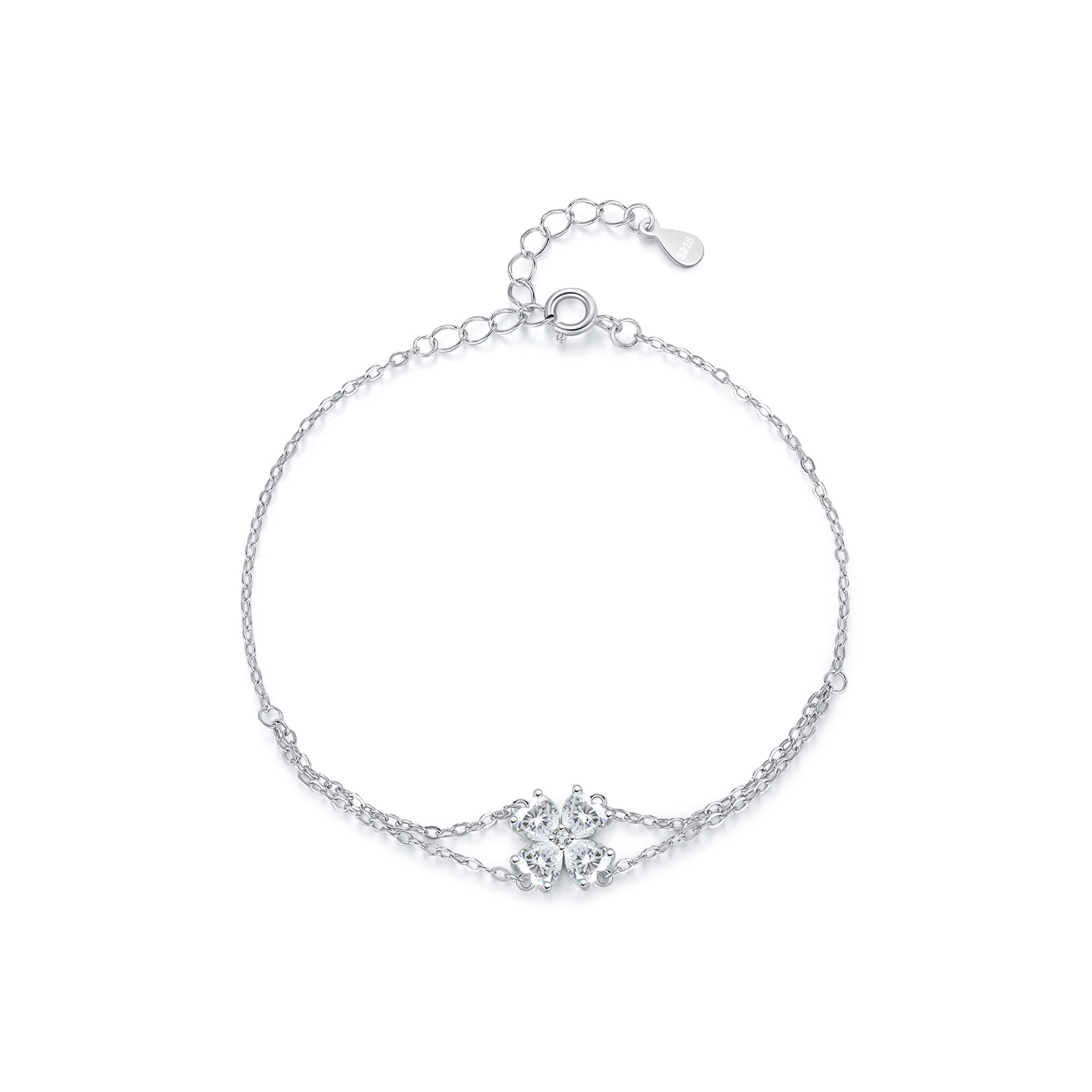 The Sterling Silver Four Leaf Clover Double Layer Bracelet - Image 5