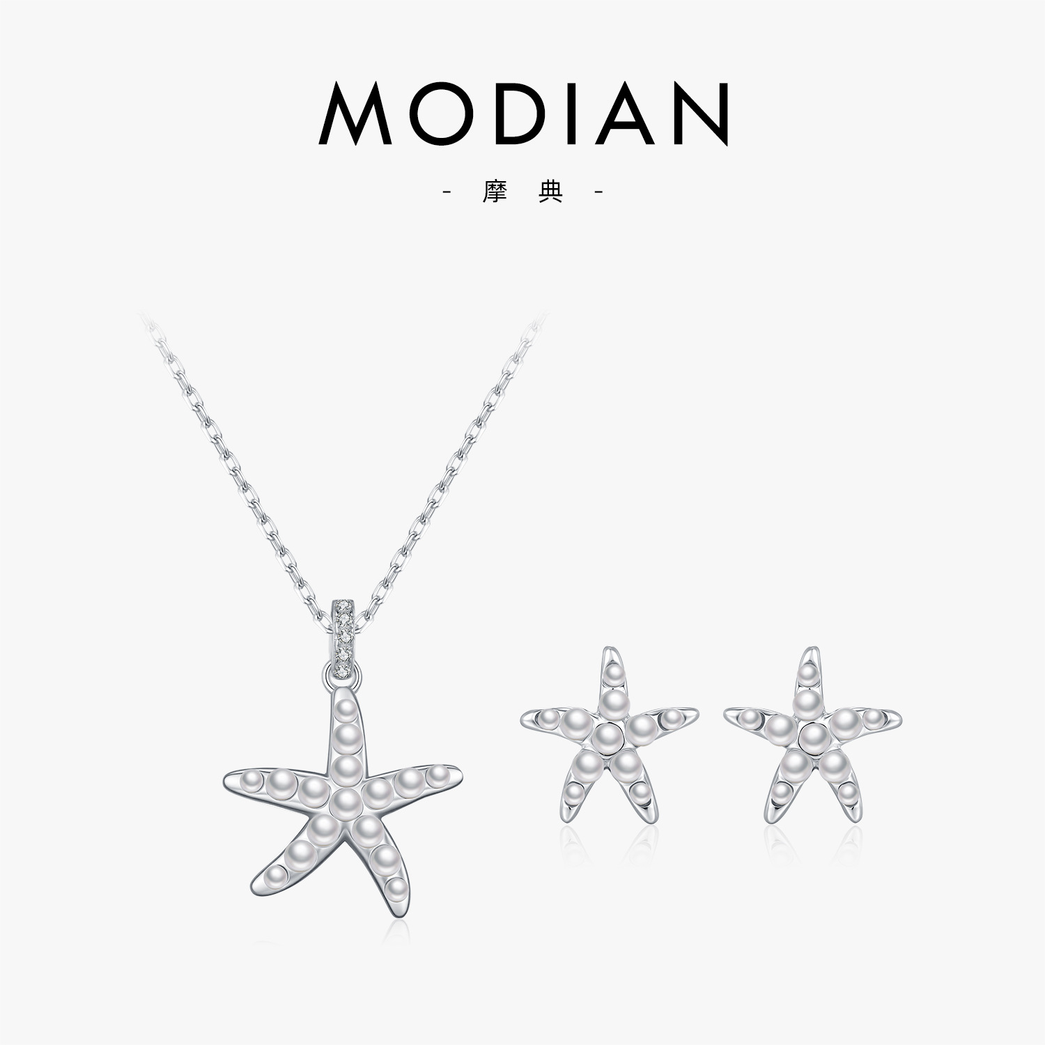 The Sterling Silver Crystal Pearl Starfish Earrings and Necklace