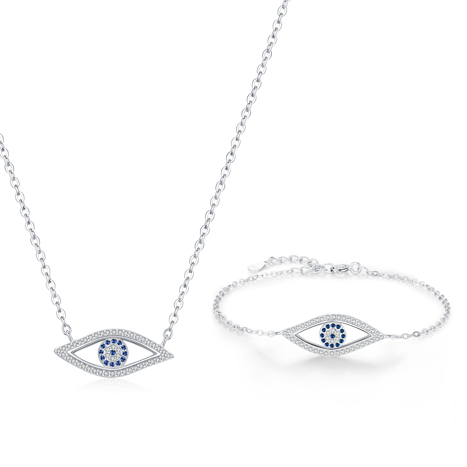 The S925 Sterling Silver Eye Design Necklace Bracelet Set - Image 5