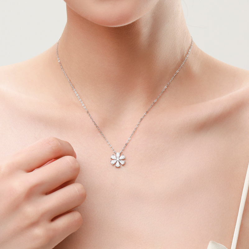 The S925 Sterling Silver Lucky Flower Cross Pendant Necklace - Image 2