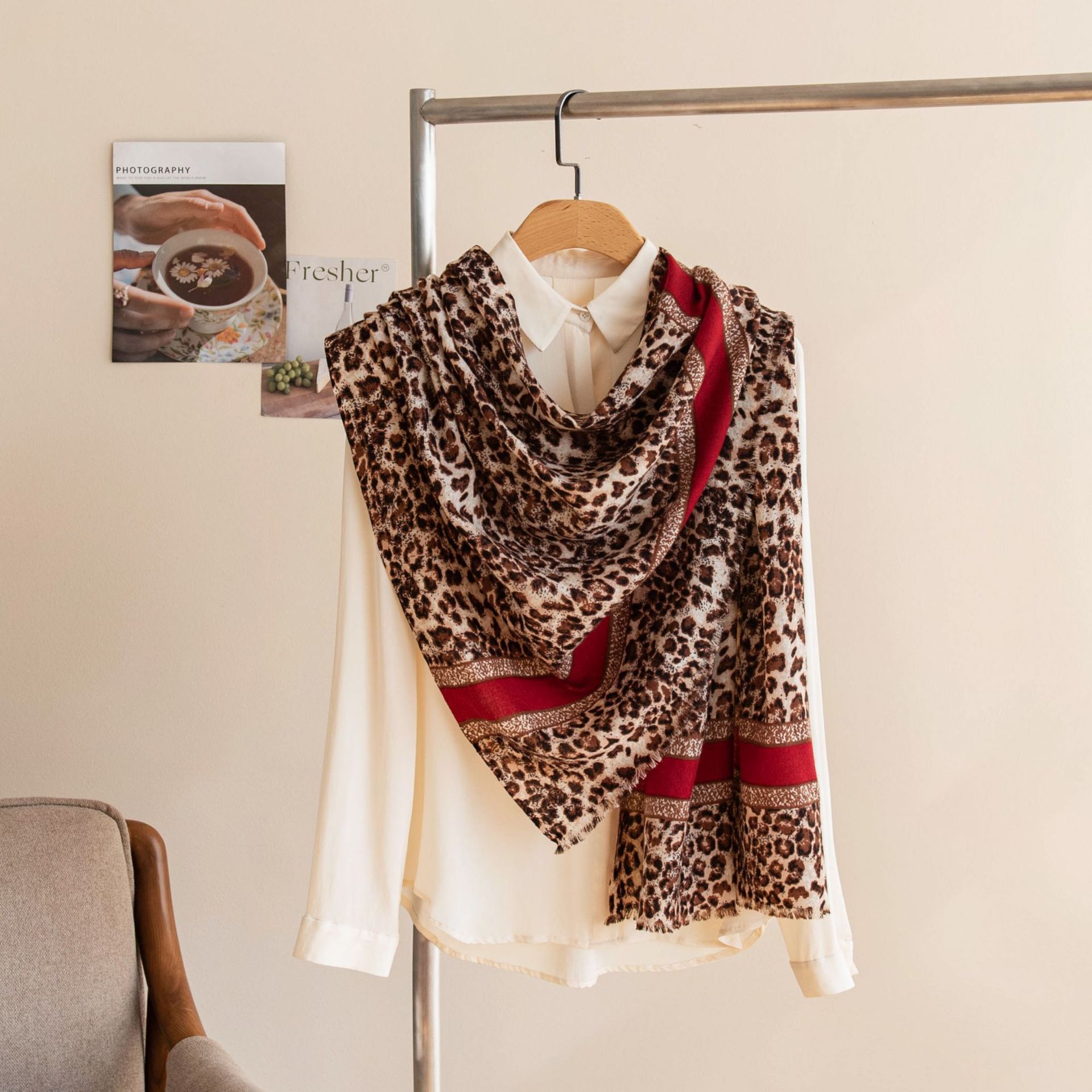 The Leopard Print Wool Thin Scarf - Image 2
