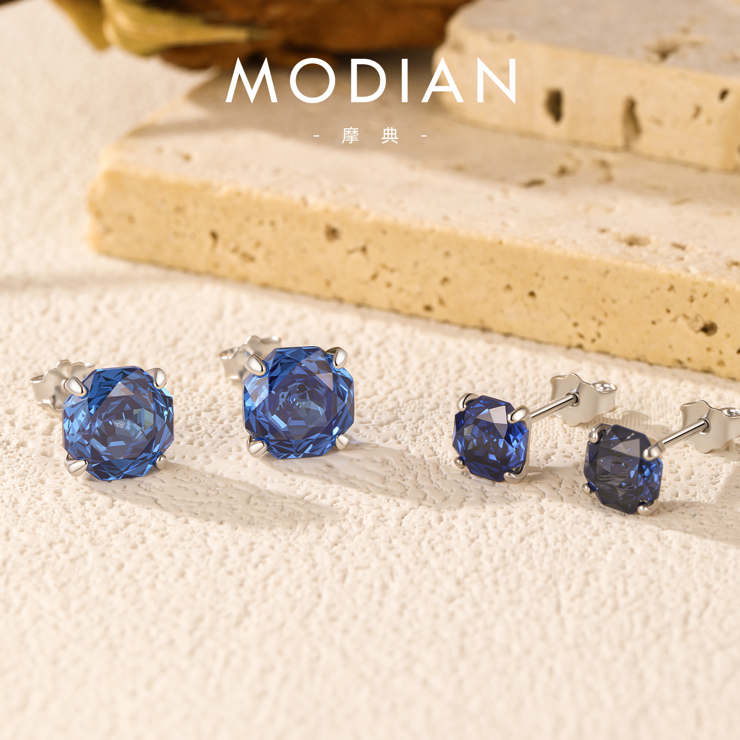 The S925 Sterling Silver Octagon Royal Blue Rose Cut Ear Stud