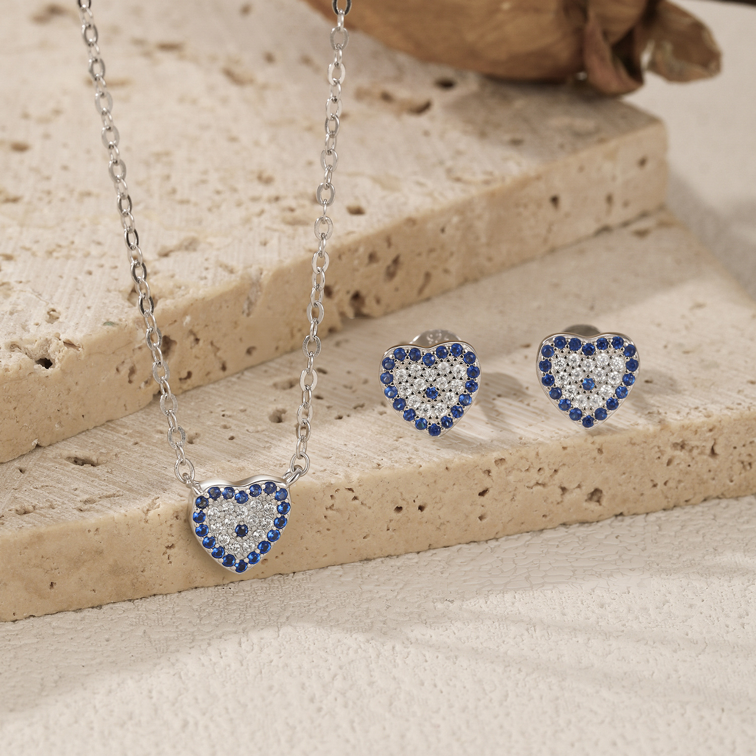 The S925 Sterling Silver Geometric Heart Necklace and Earring Set - Image 4