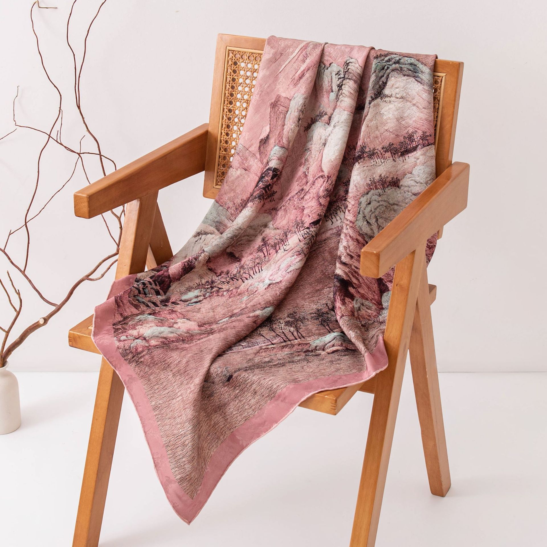 The Silk Twill Shawl with Landscape Print - Image 3