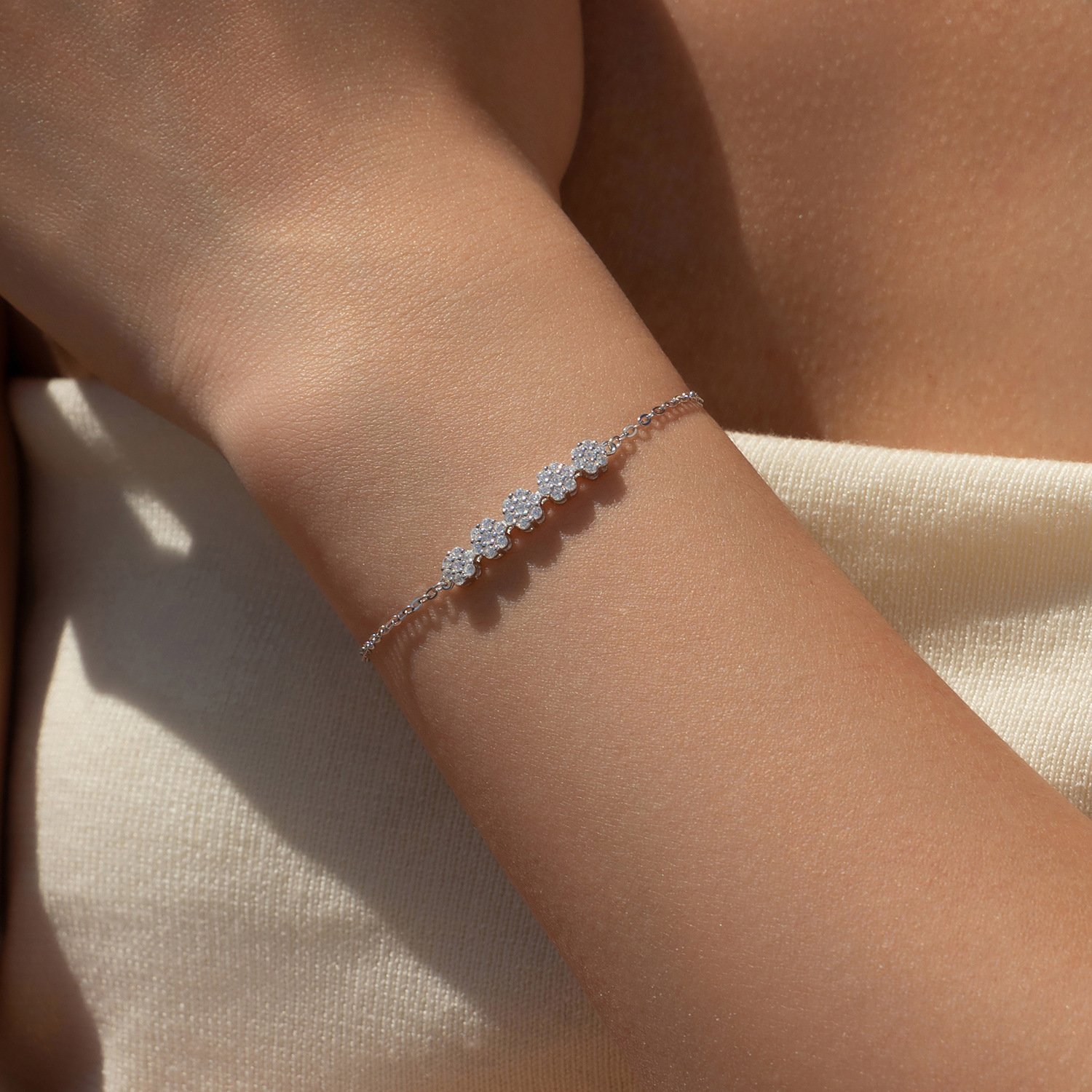 The S925 Sterling Silver Floral Diamond Bracelet - Image 2