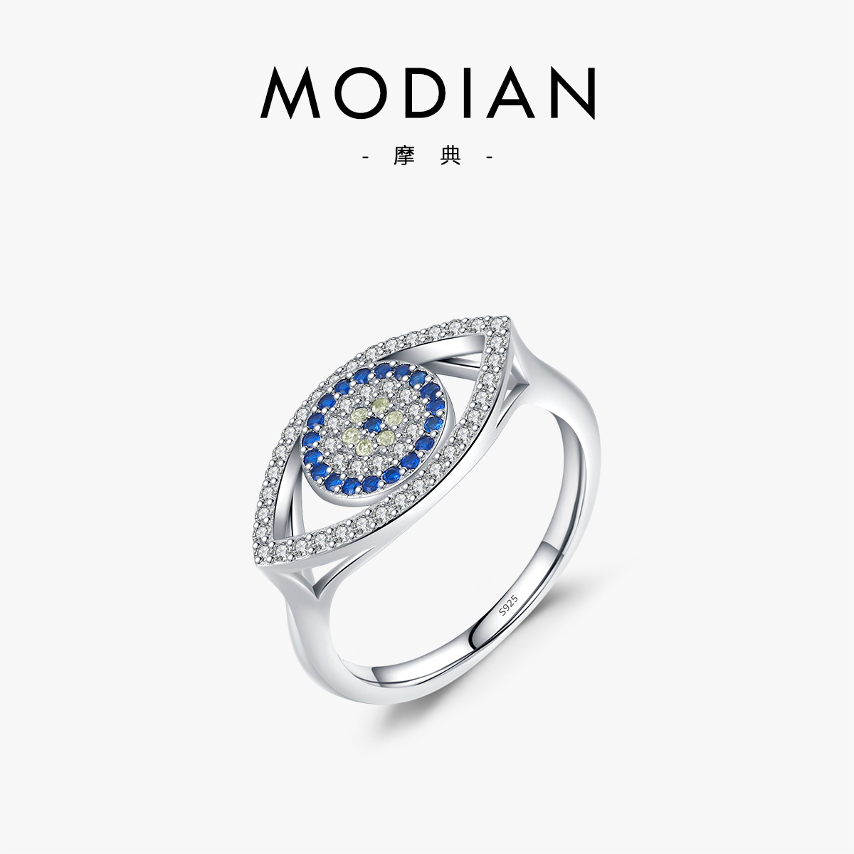 The S925 Sterling Silver Hollow Evil Eye Open Ring