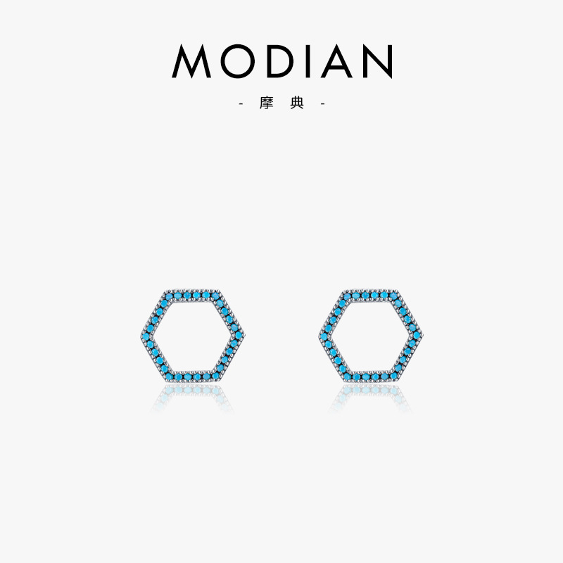 The S925 Sterling Silver Hexagon Turquoise Hollow Earrings