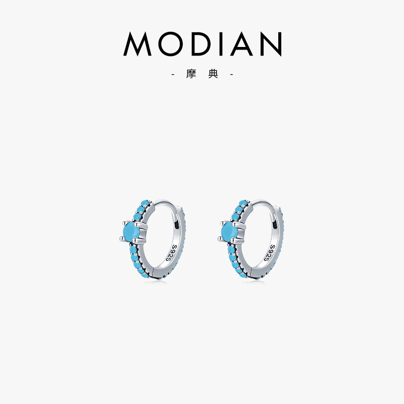 The Retro Turquoise Hoop Earrings in S925 Sterling Silver