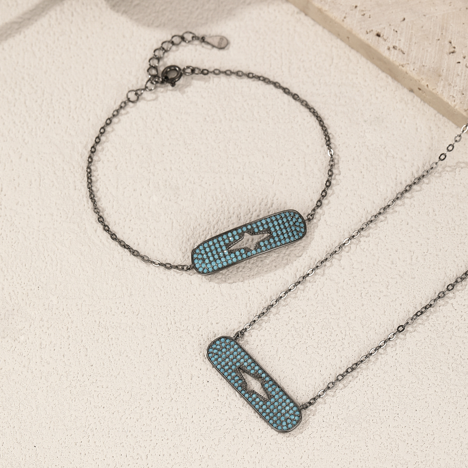 The S925 Sterling Silver Turquoise Star Necklace and Bracelet Set - Image 4