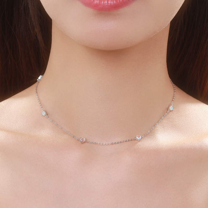 The 925 Sterling Silver Heart Zirconia Collarbone Necklace - Image 2