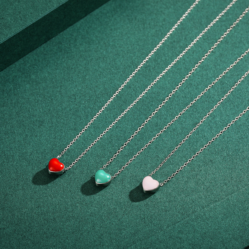 The S925 Silver Three-Color Heart Rainbow Collarbone Necklace - Image 4