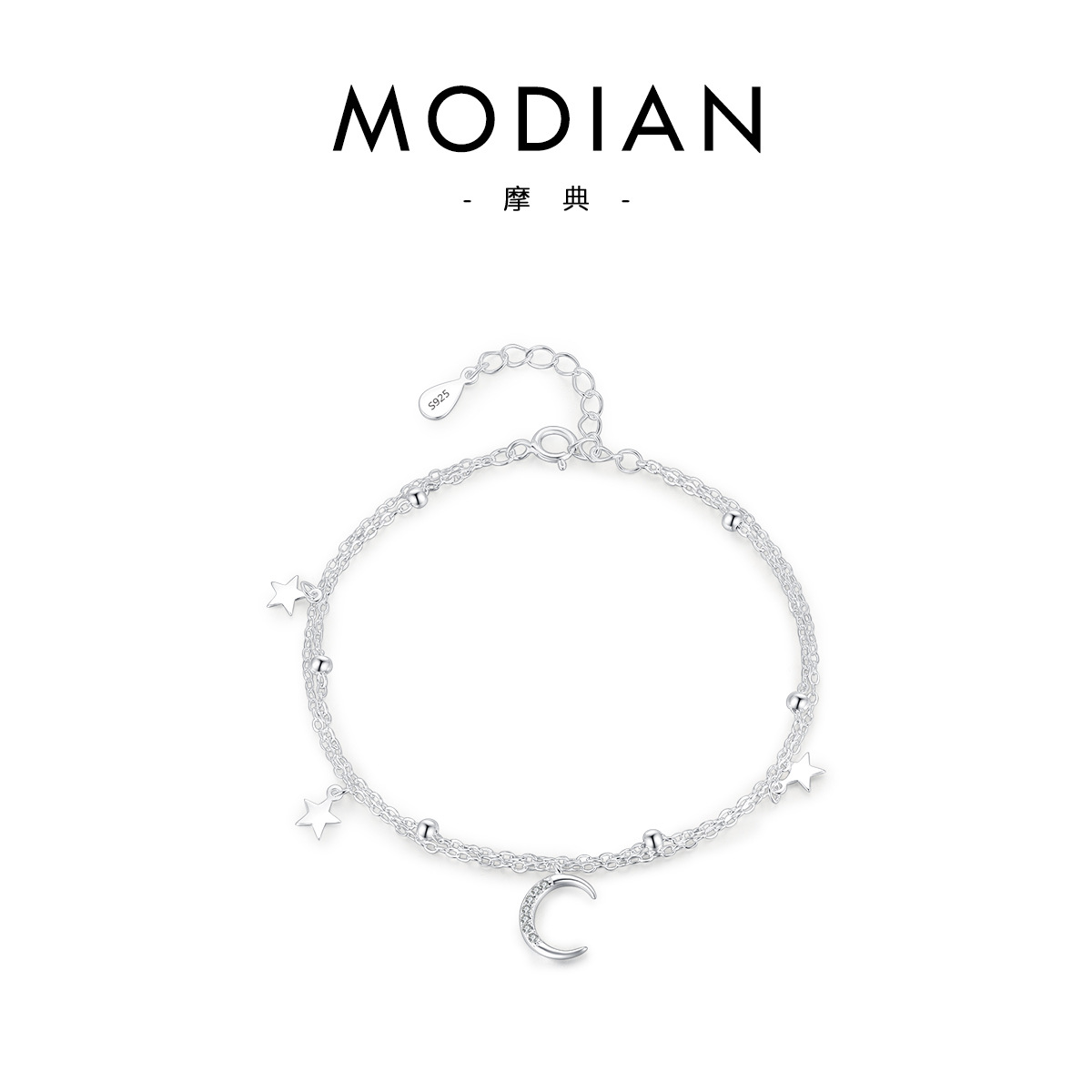The S925 Sterling Silver Star Moon Layered Bracelet - Image 5