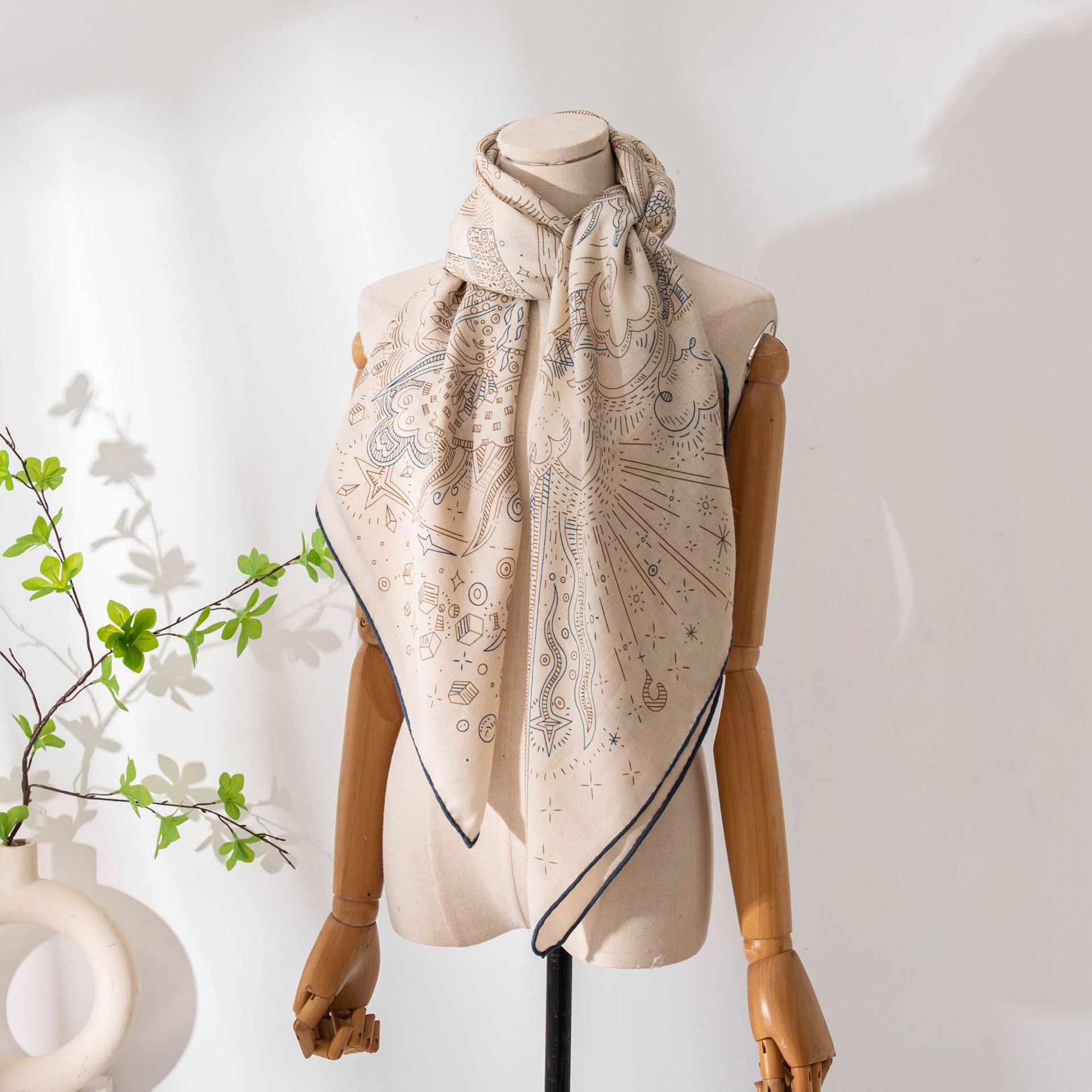 The Retro Blue Print Silk Wool Shawl - Image 3