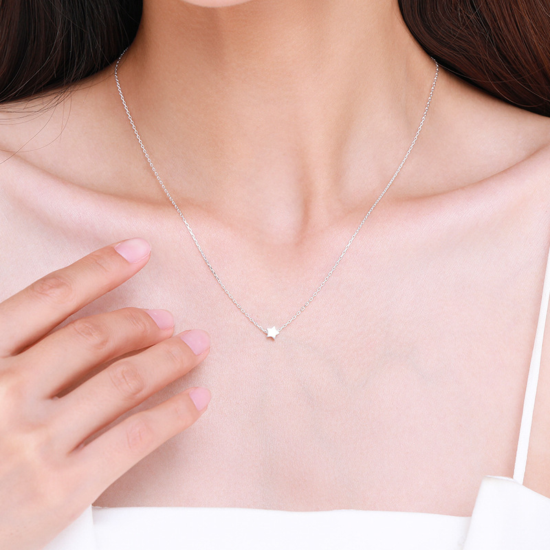 The S925 Sterling Silver Star Pendant Cross Chain Necklace - Image 2
