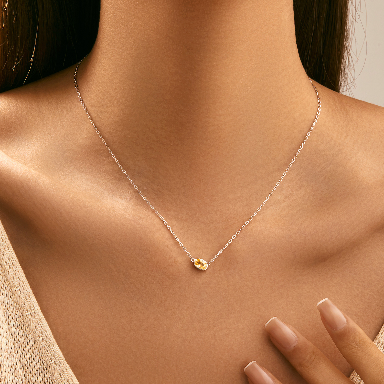 The S925 Sterling Silver Cubic Zirconia Square Pendant Necklace - Image 2