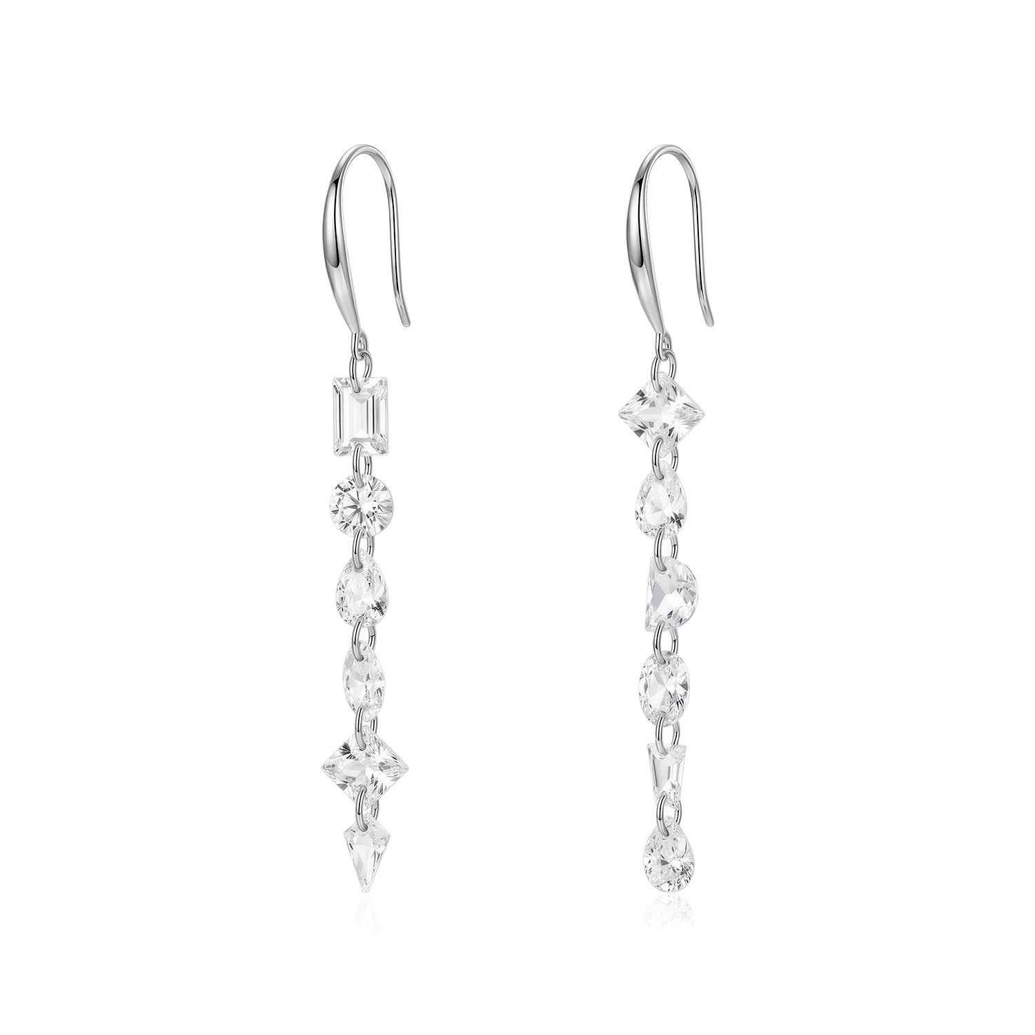 The S925 Sterling Silver Asymmetric Tassel Diamond Earrings - Image 5