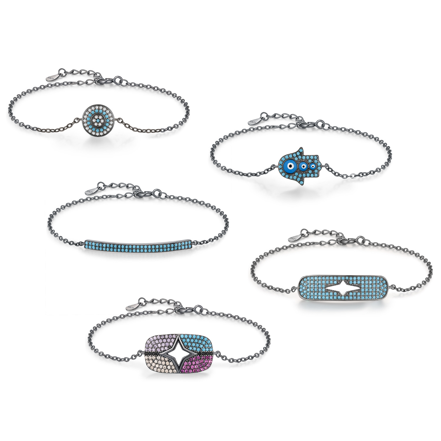 The S925 Sterling Silver Synthetic Turquoise Contrast Color Bracelet - Image 5