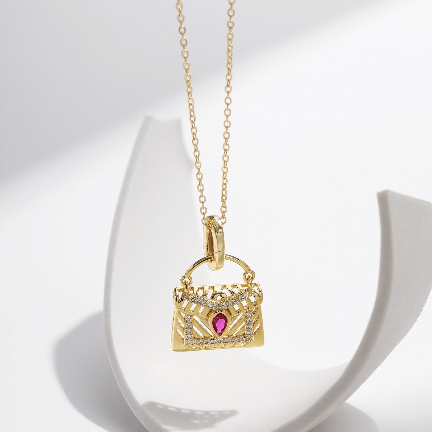The Pigeon Blood Red Simulated Gemstone S925 Sterling Silver Necklace - Image 4