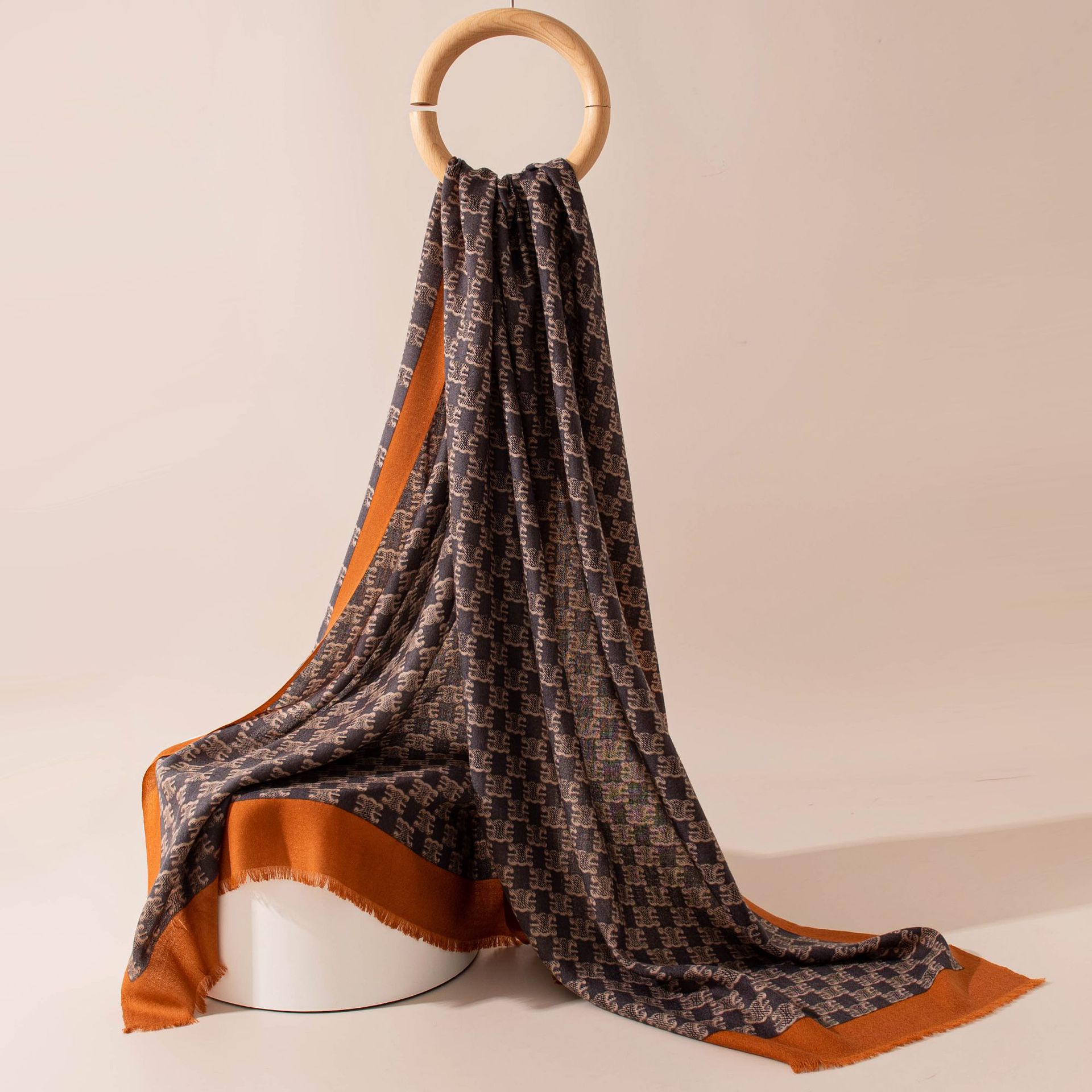 The Printed Wool Long Wrap Scarf - Image 4