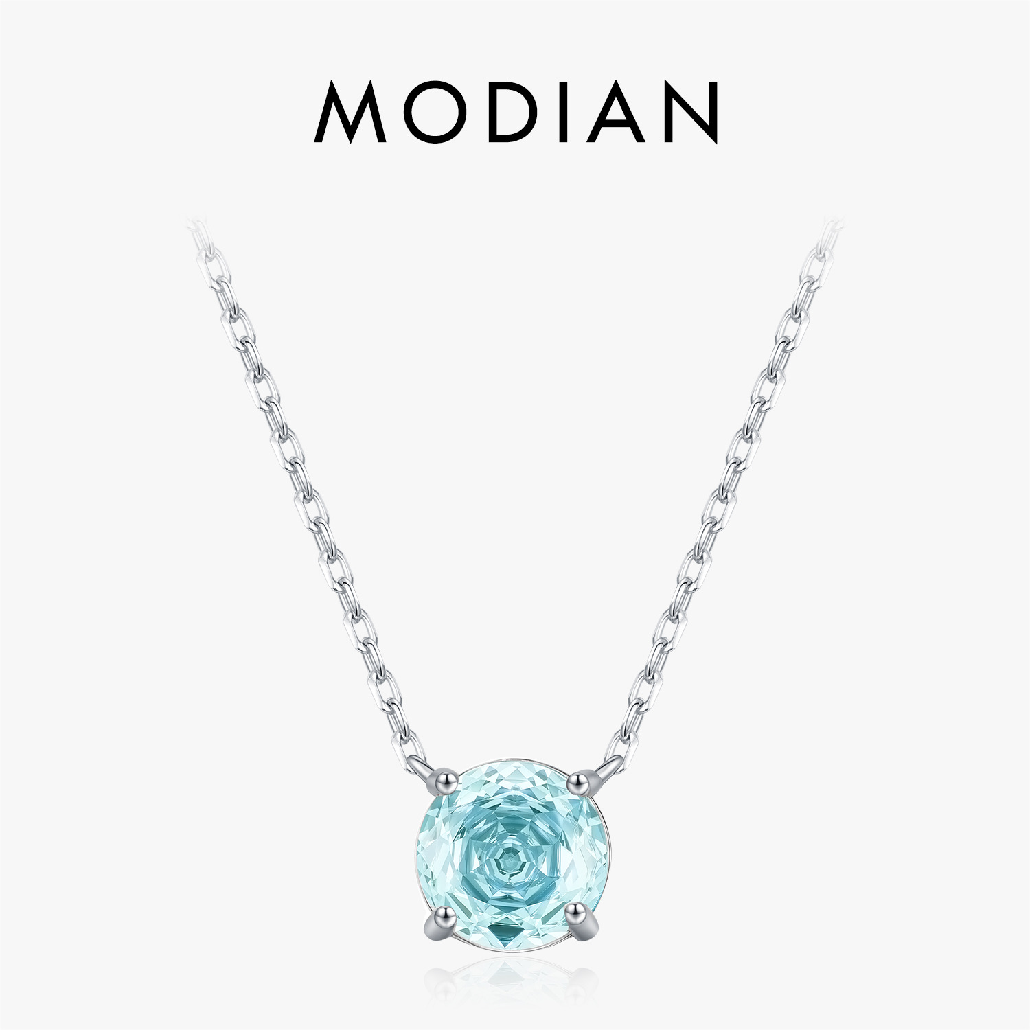 The S925 Silver Light Sea Blue Rose Cut Diamond Pendant Necklace