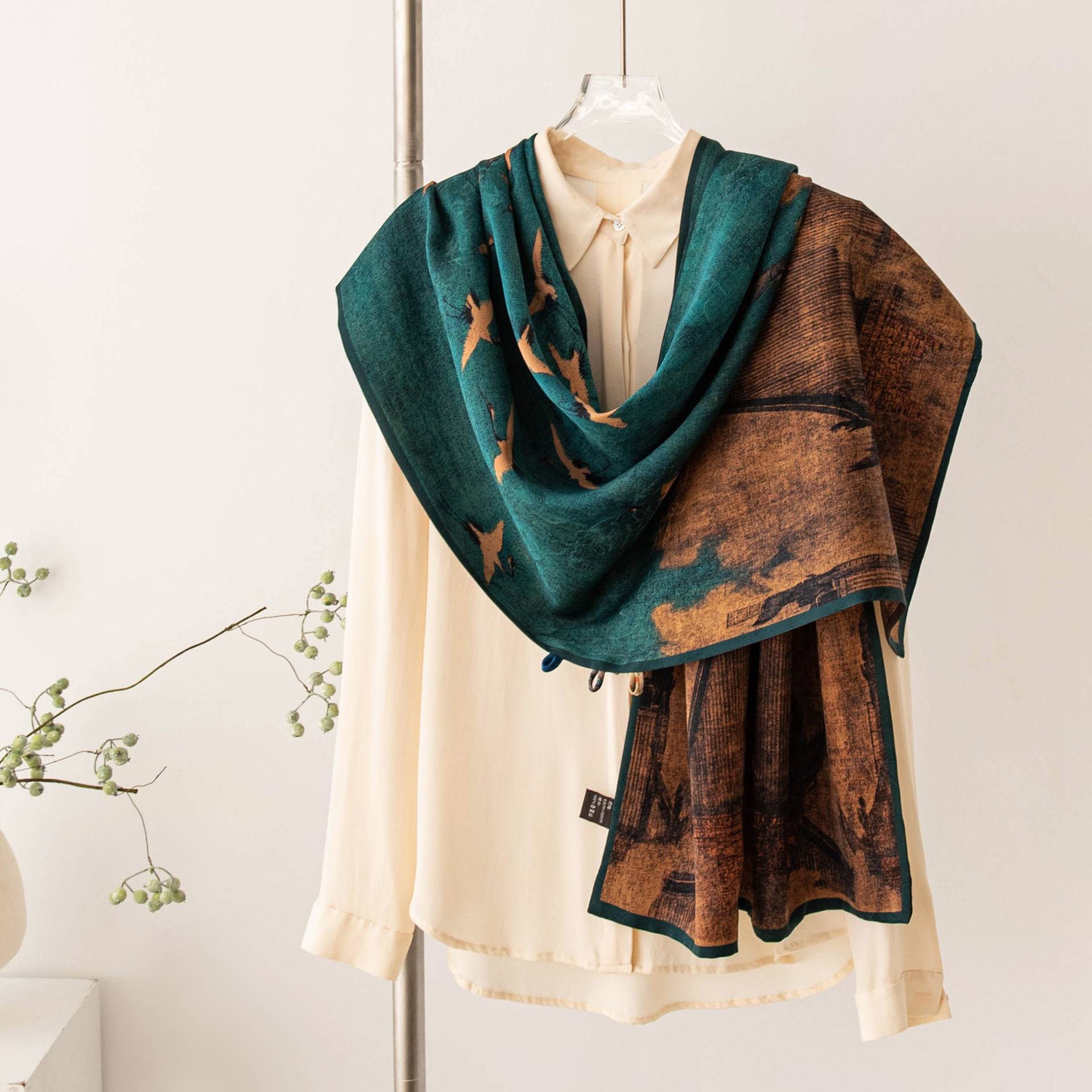The Double-Layer Mulberry Silk Long Scarf with Buckle