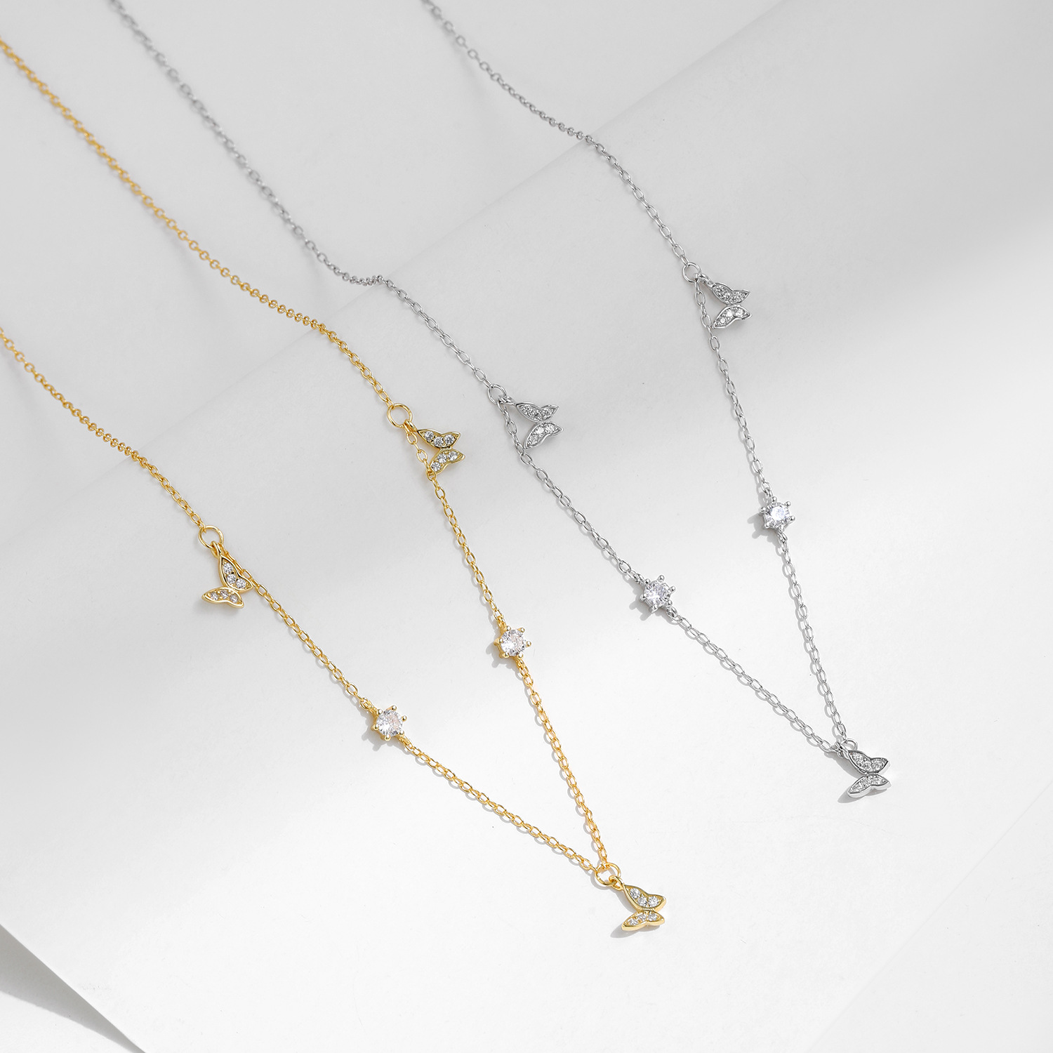 The S925 Sterling Silver Butterfly Full Diamond Necklace - Image 4