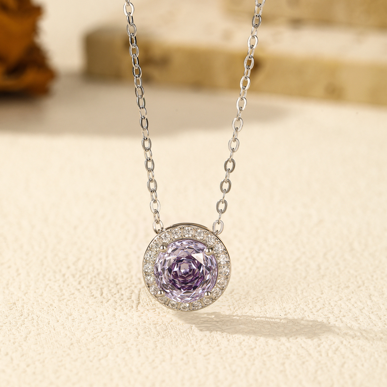 The S925 Silver Rose Cut Lavender Crystal Pendant Necklace - Image 4