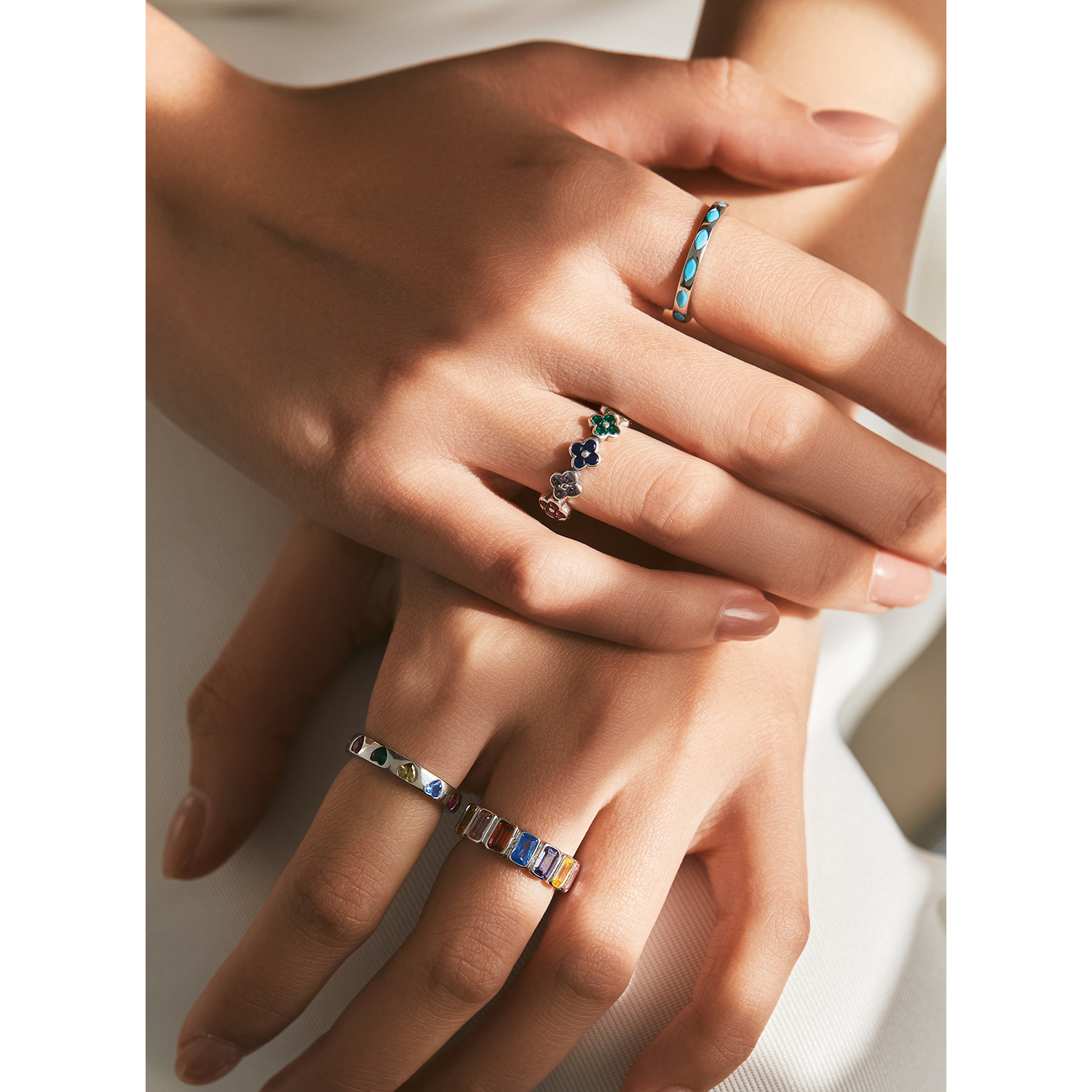 The S925 Silver Lucky Clover Turquoise Heart Ring - Image 2