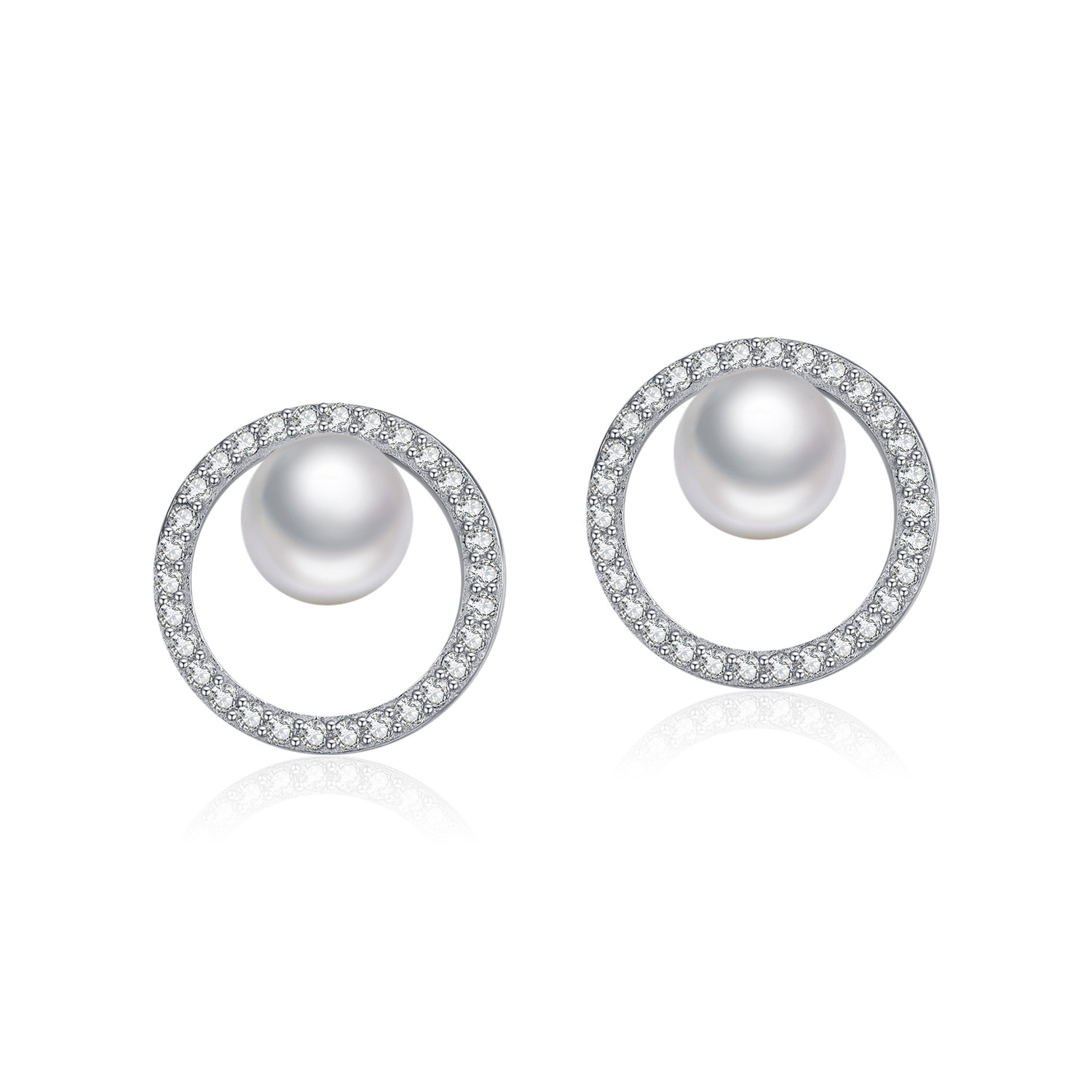 The S925 Sterling Silver Crystal Pearl Circle Stud Earrings - Image 5