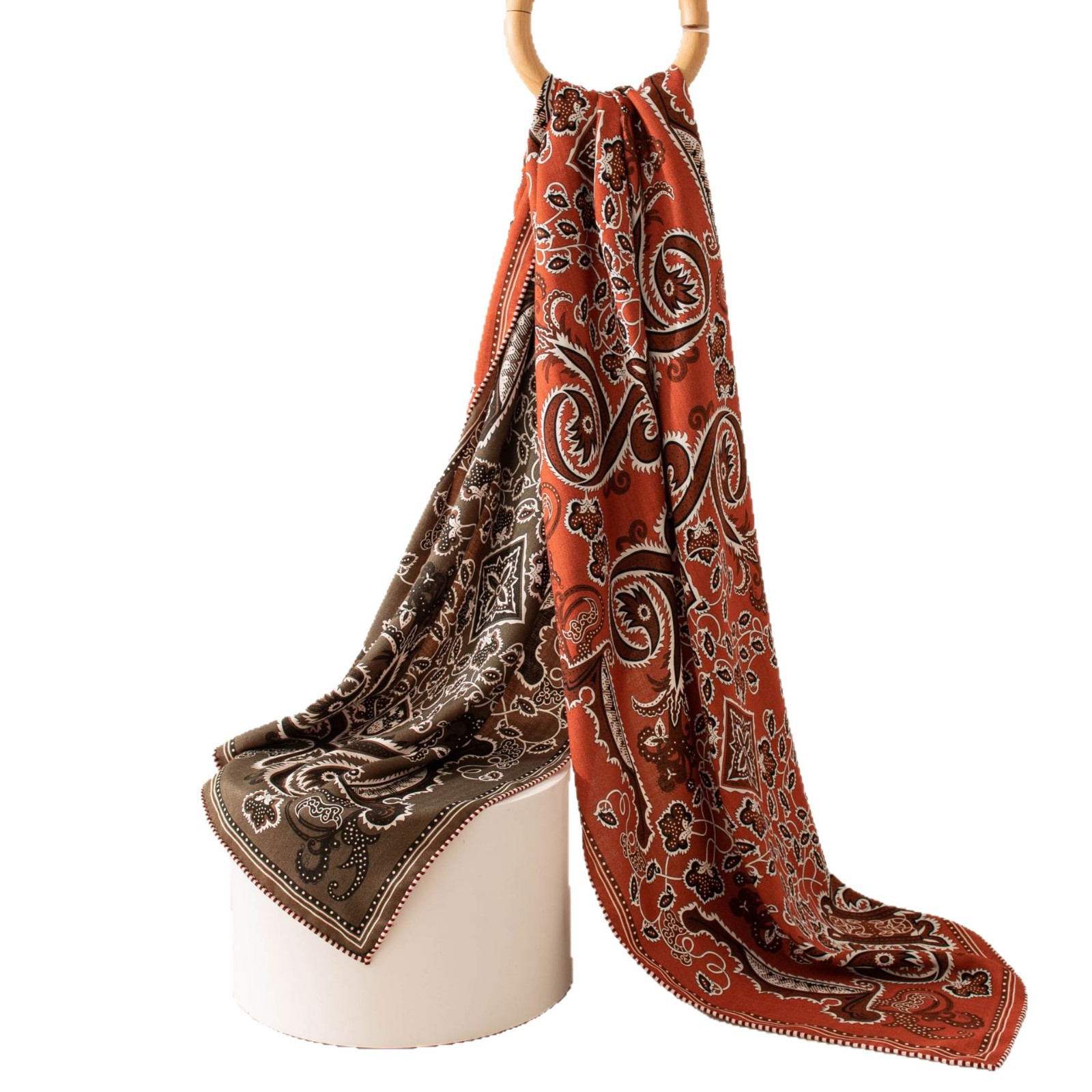 The Red Silk Wool Blend Shawl with Gift Box - Image 5