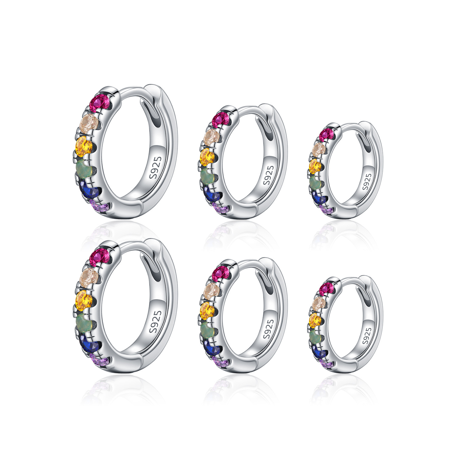 The S925 Sterling Silver Colorful Rhinestone Hoop Earrings - Image 5