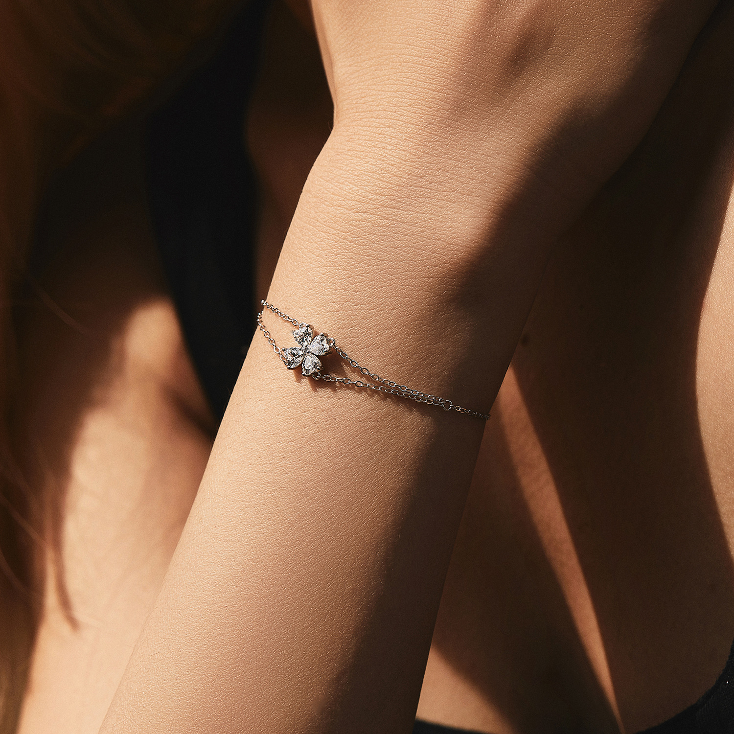 The Sterling Silver Four Leaf Clover Double Layer Bracelet - Image 2
