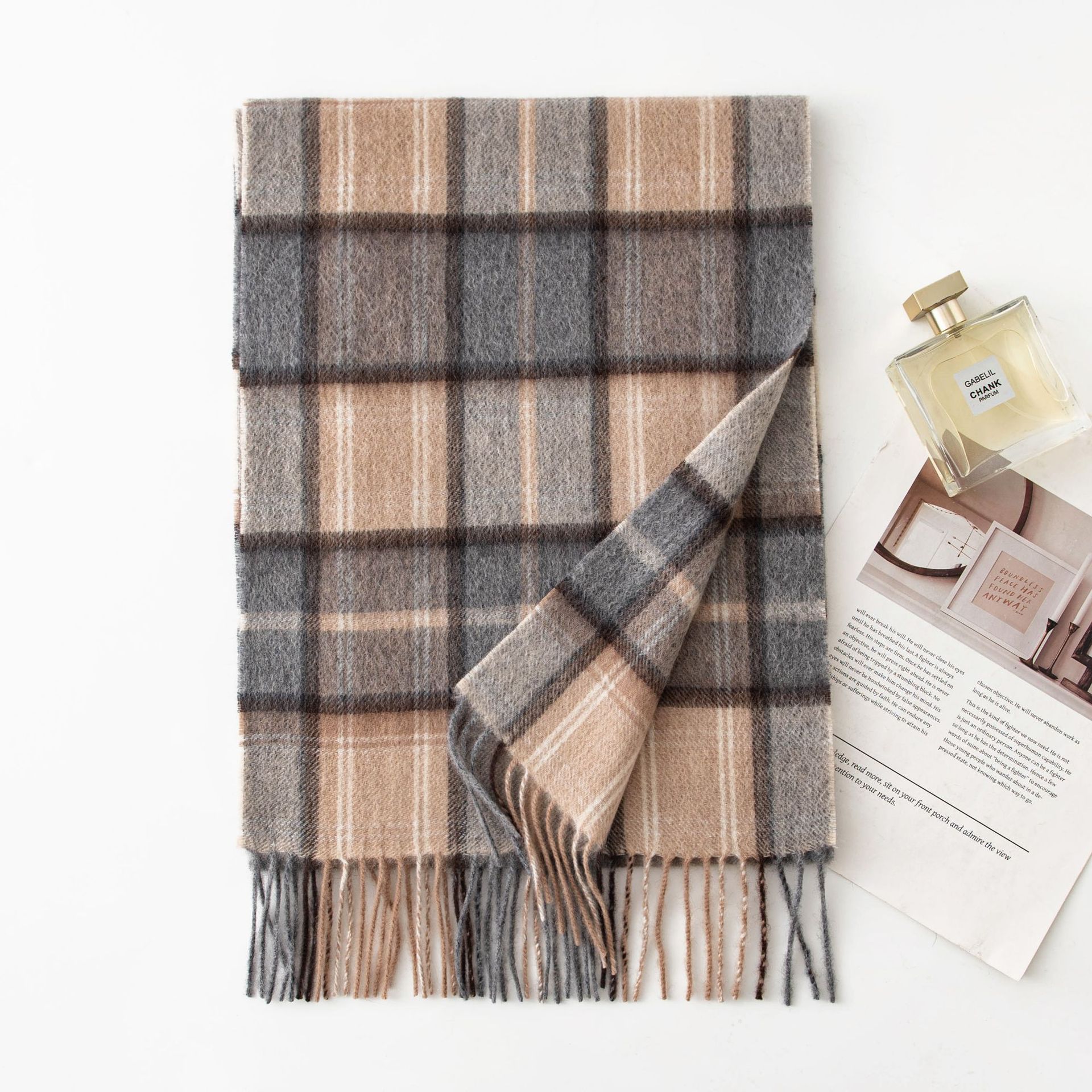 FHY25-7125-1 Gray Camel Brown Plaid