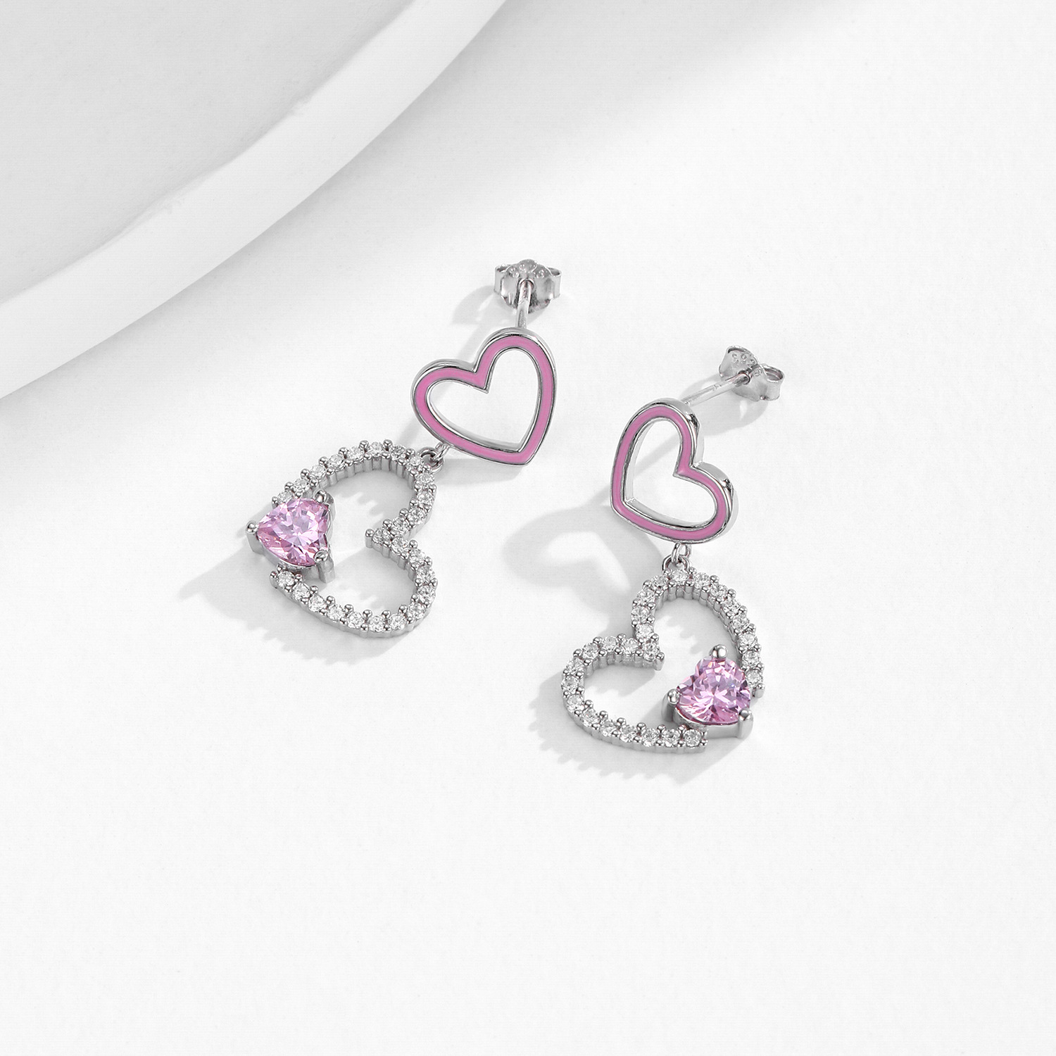 The S925 Silver Princess Heart Earrings - Image 4