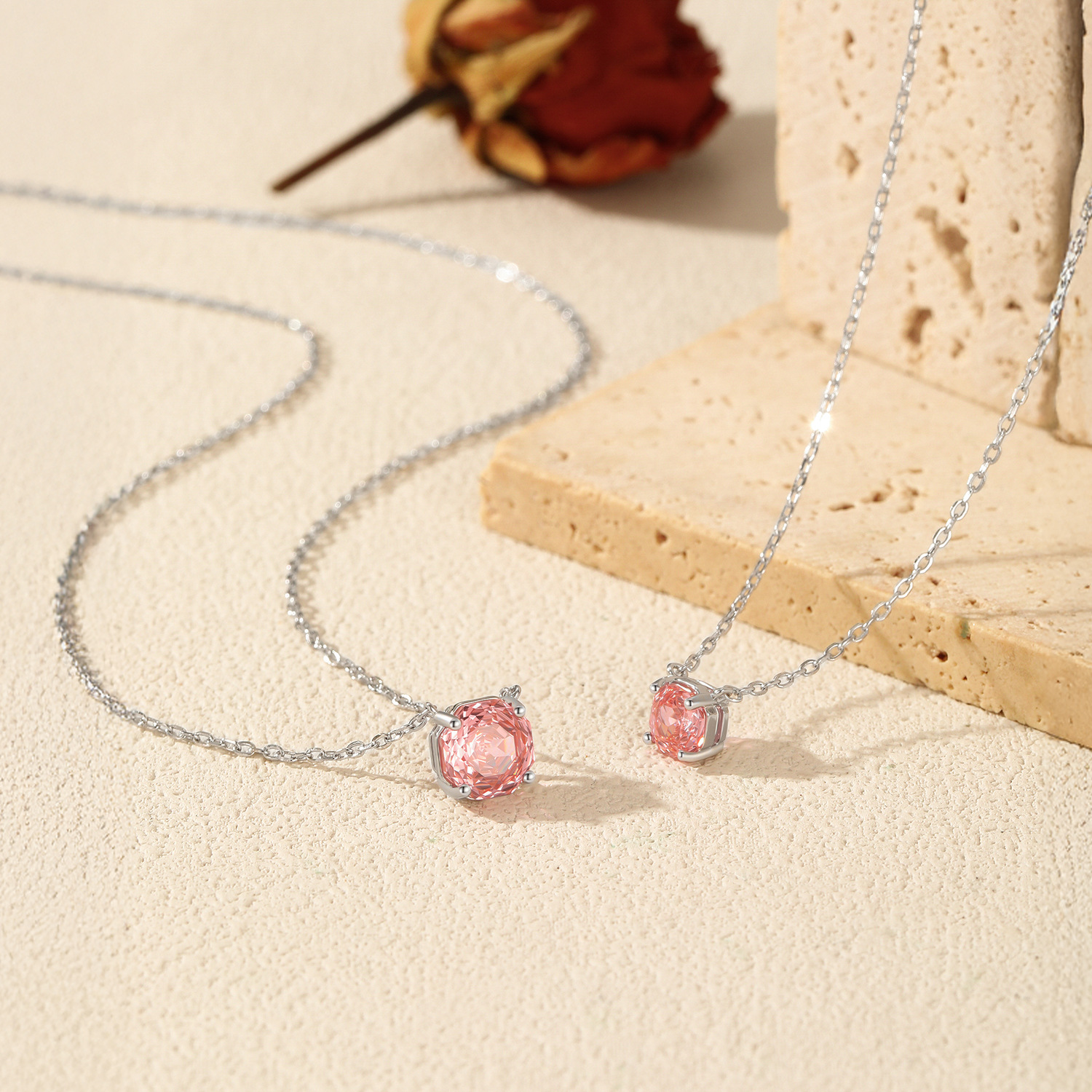 The S925 Sterling Silver Octagon Padparadscha Rose Cut Necklace - Image 3