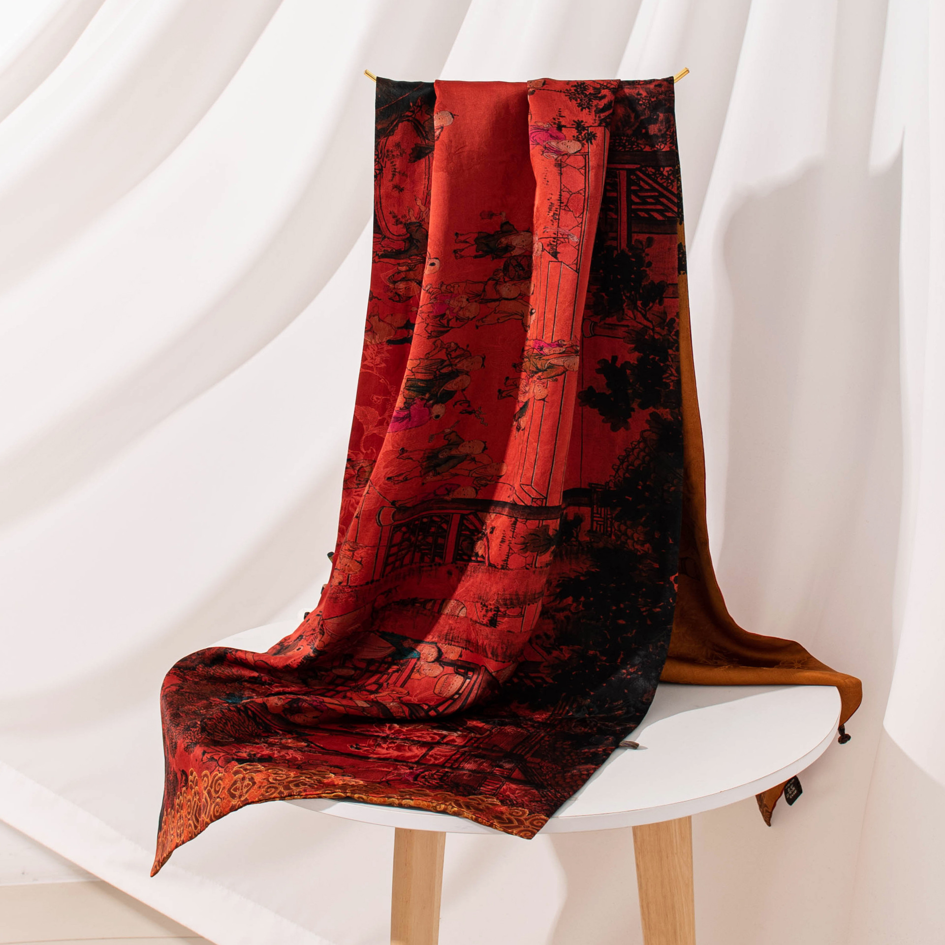 The Red Xiangyunsha Silk Double-Layer Buckle Shawl - Image 4