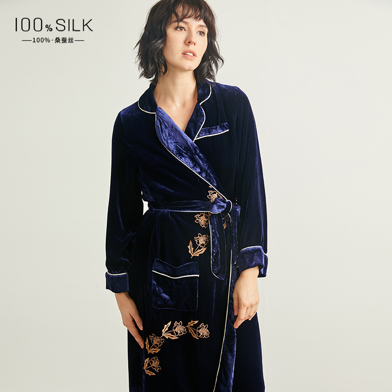 The 100% Mulberry Silk Velvet Embroidered Robe