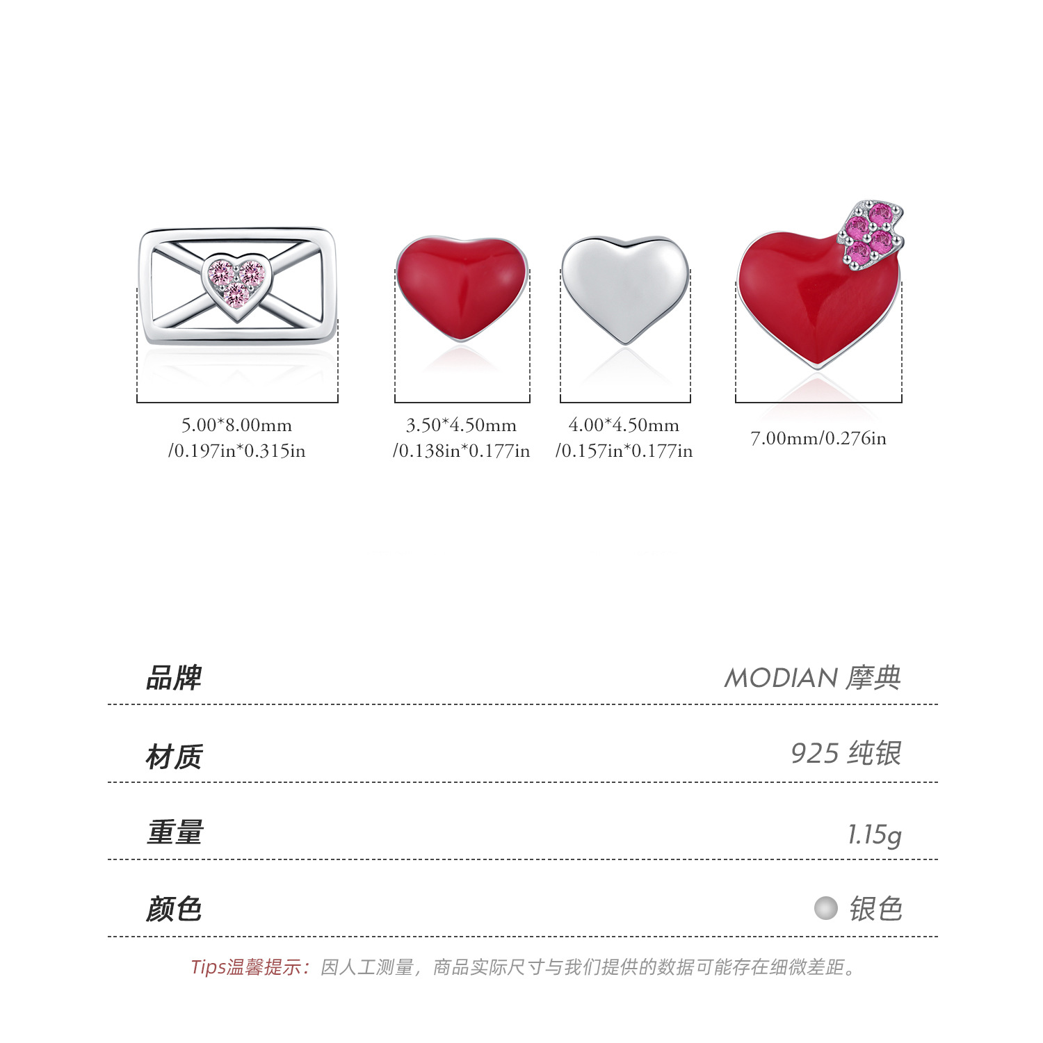 The S925 Sterling Silver Peach Heart Love Letter Earrings - Image 3