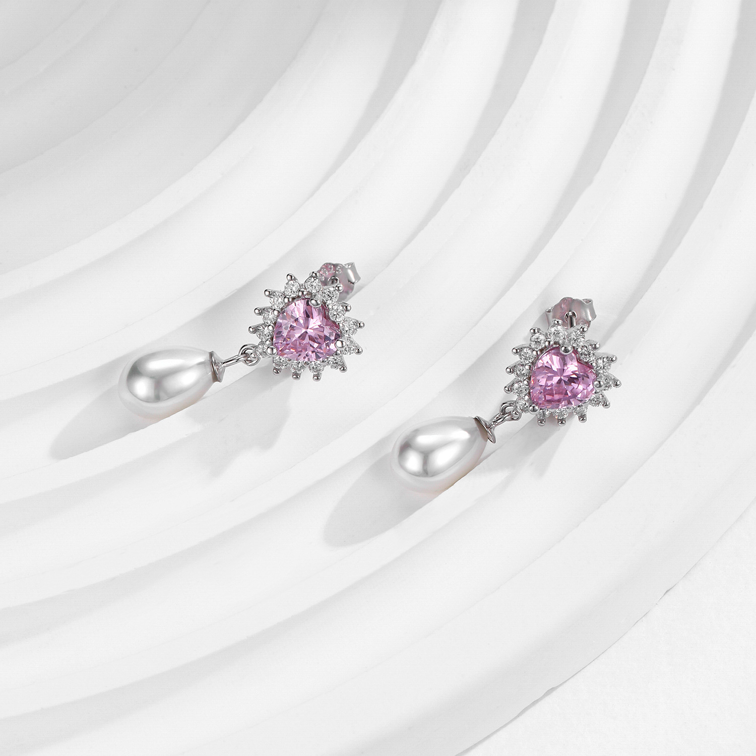 The S925 Sterling Silver Pearl Drop Earrings with Rhinestone Heart Hoop - Image 4
