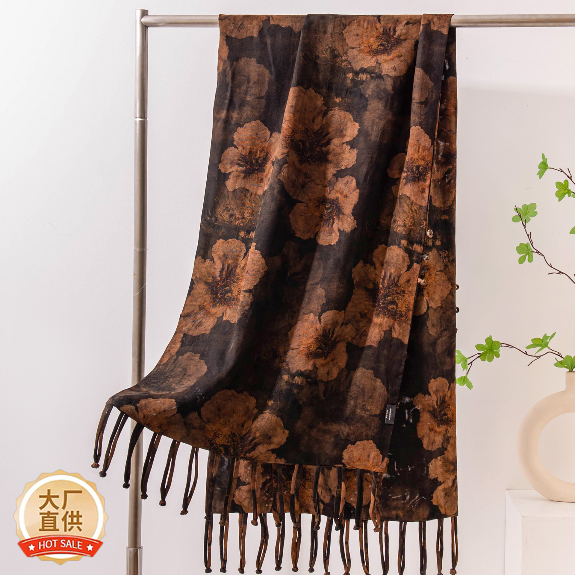 The Double-Layer Tassel Silk Scarf with Gift Box